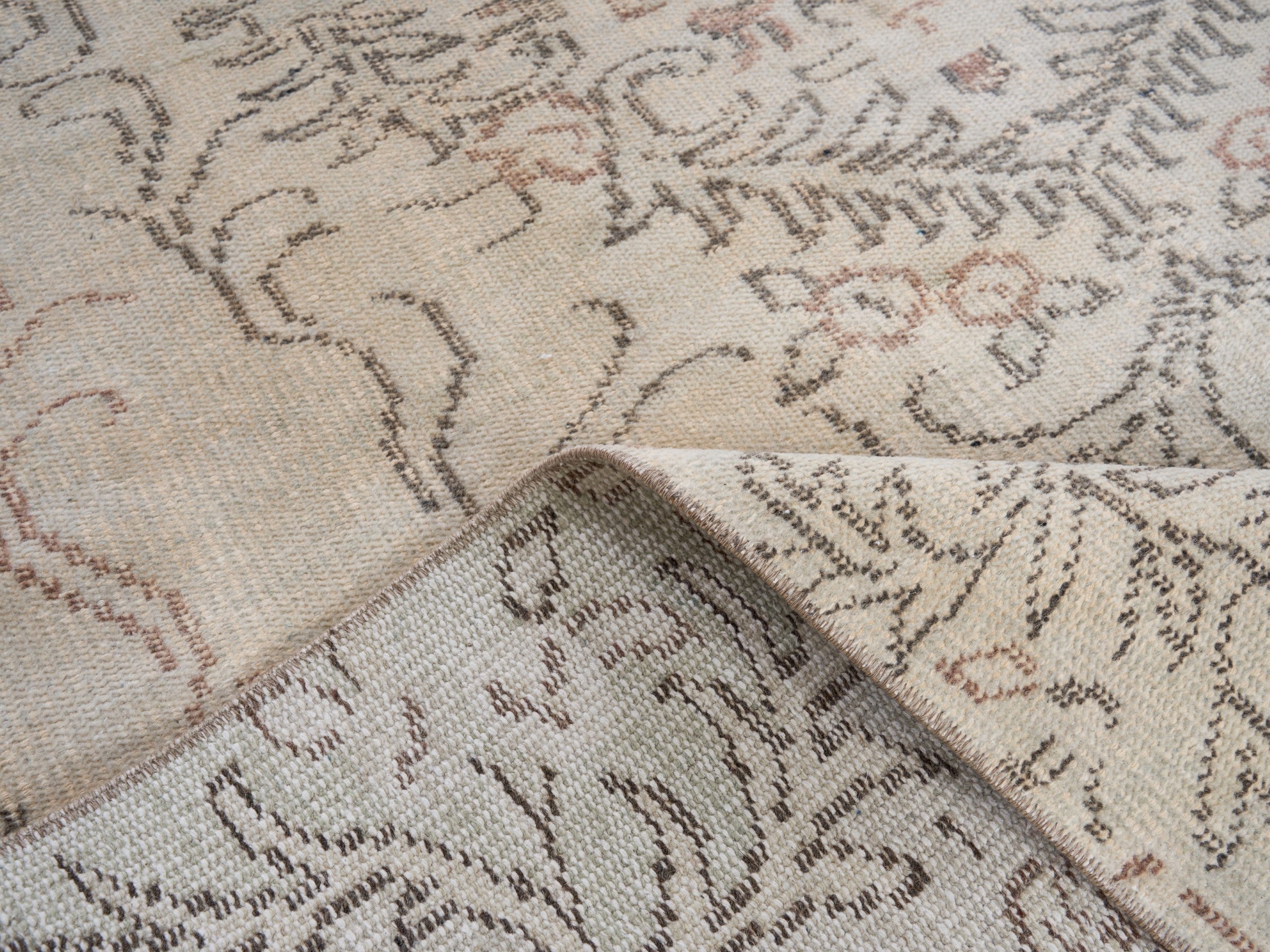 Turkish Manisa area rug in cream and taupe, view 9 of 10