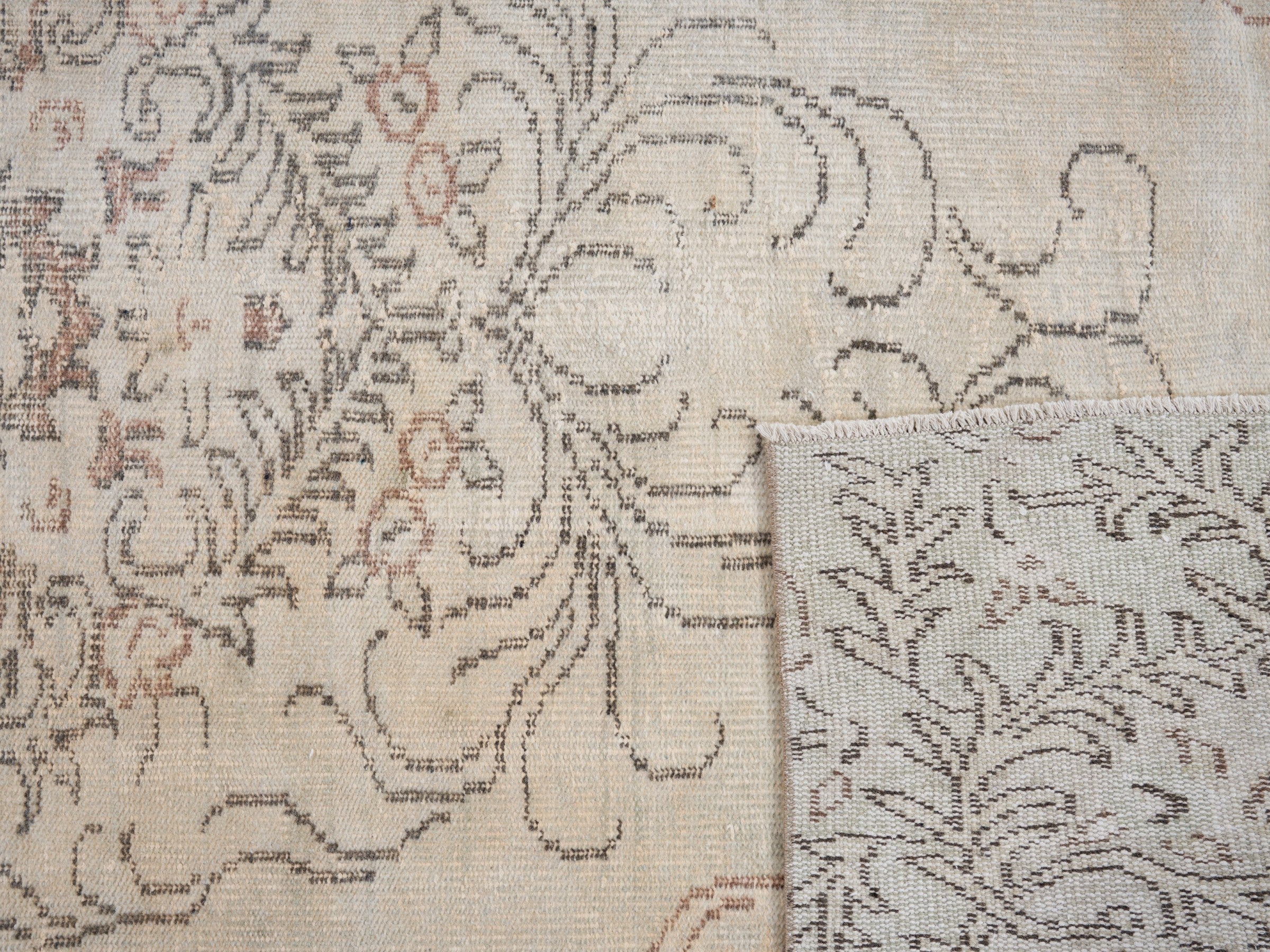 Turkish Manisa area rug in cream and taupe, view 10 of 10