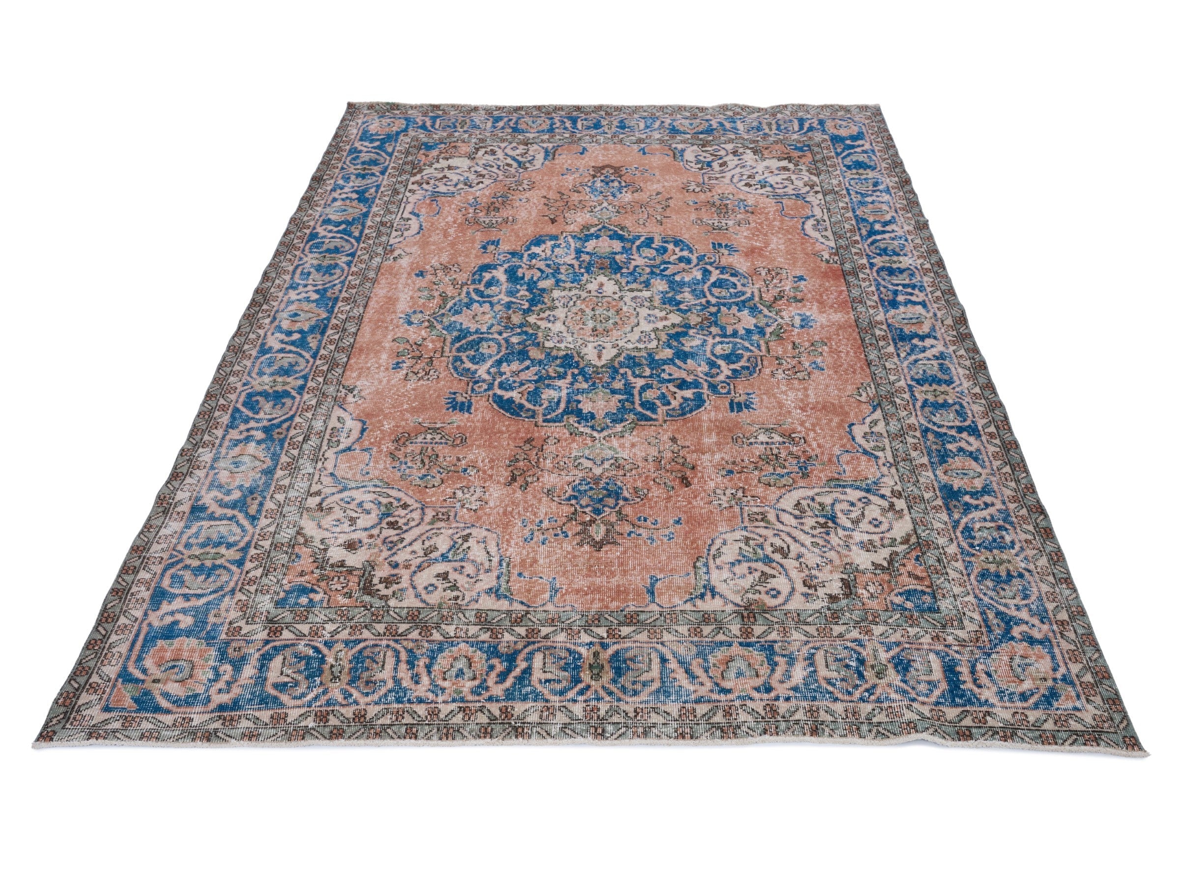 Turkish Isparta area rug in terracotta and navy, view 2 of 10