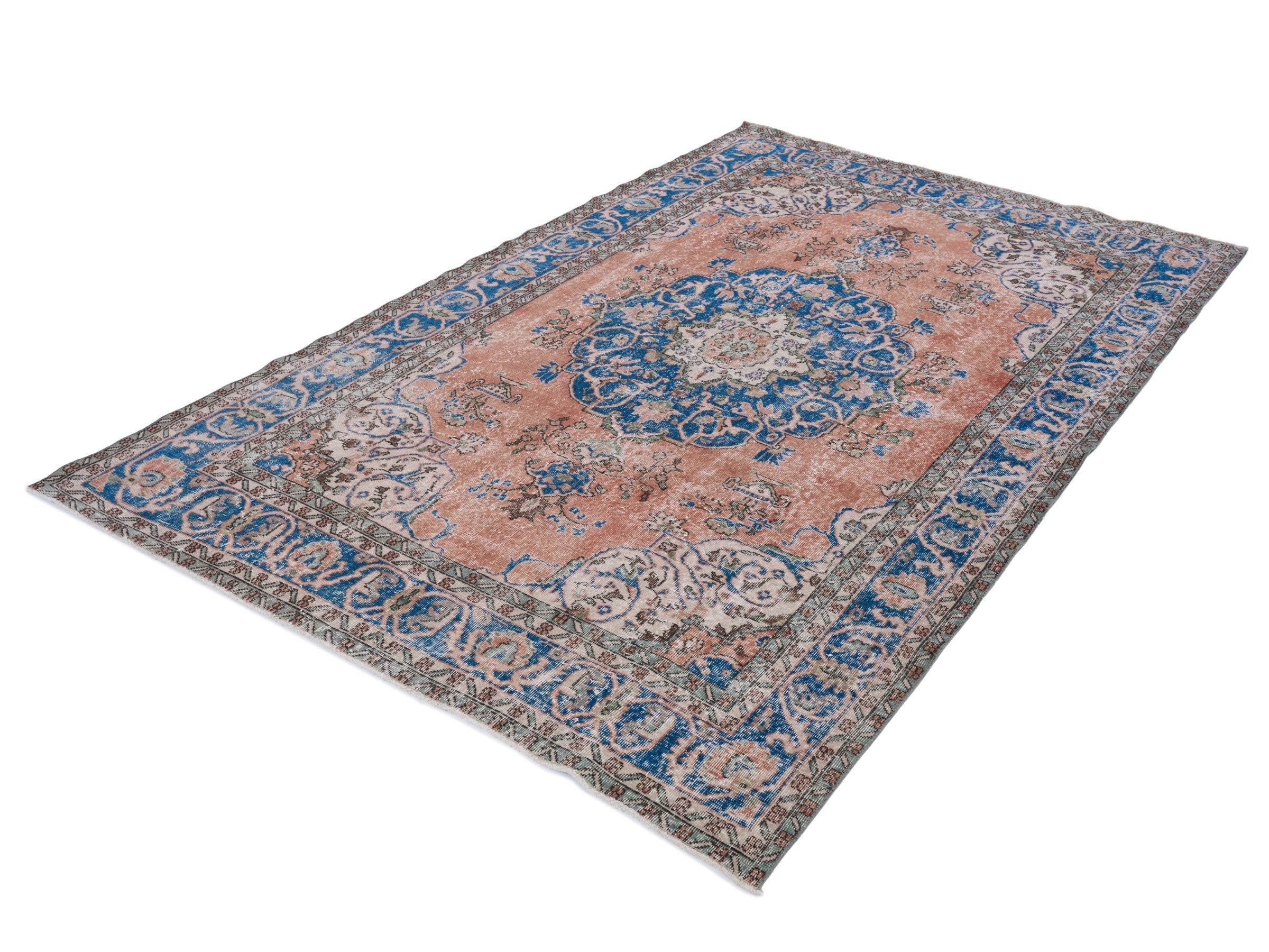 Turkish Isparta area rug in terracotta and navy, view 3 of 10