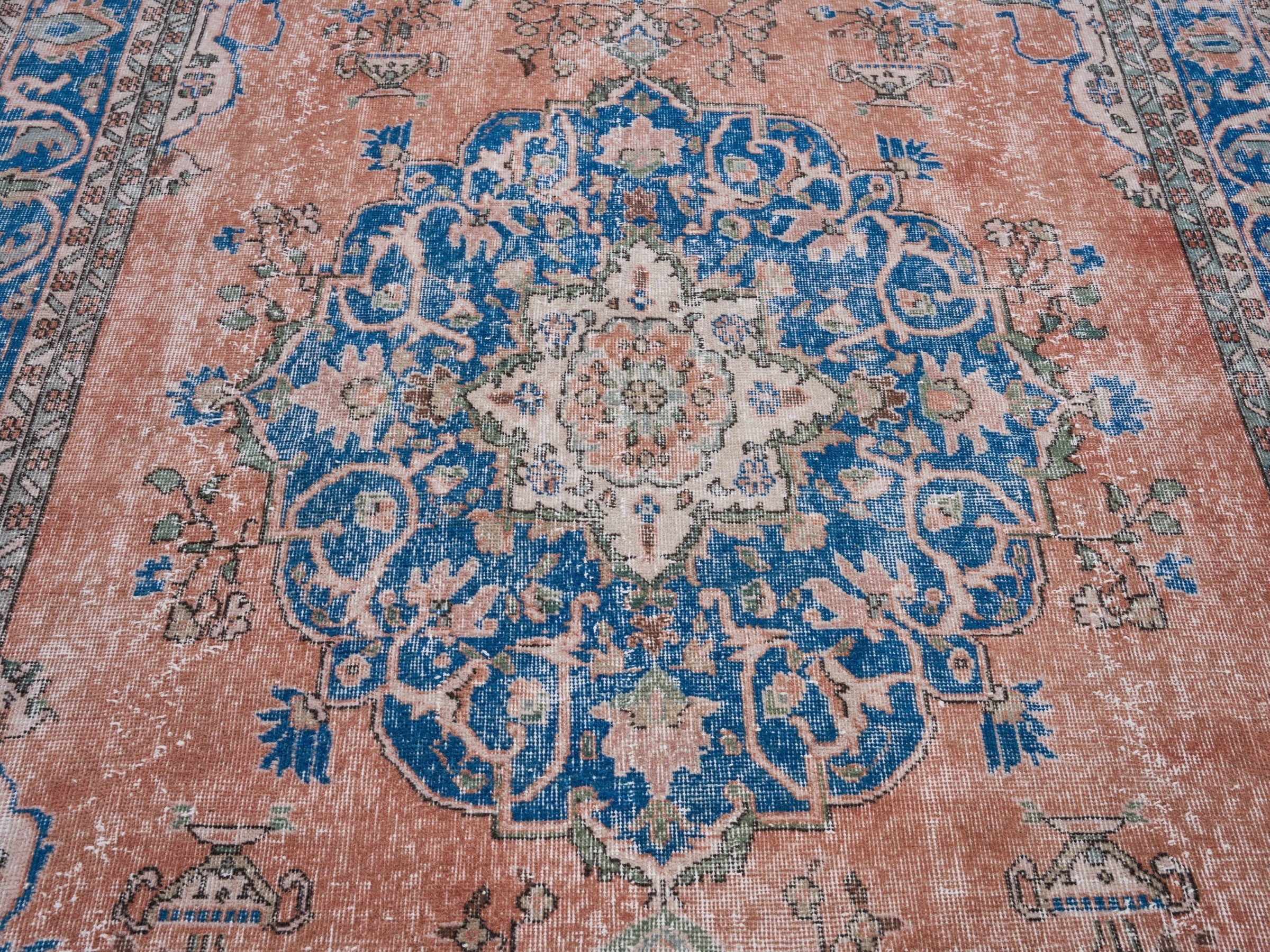 Turkish Isparta area rug in terracotta and navy, view 4 of 10