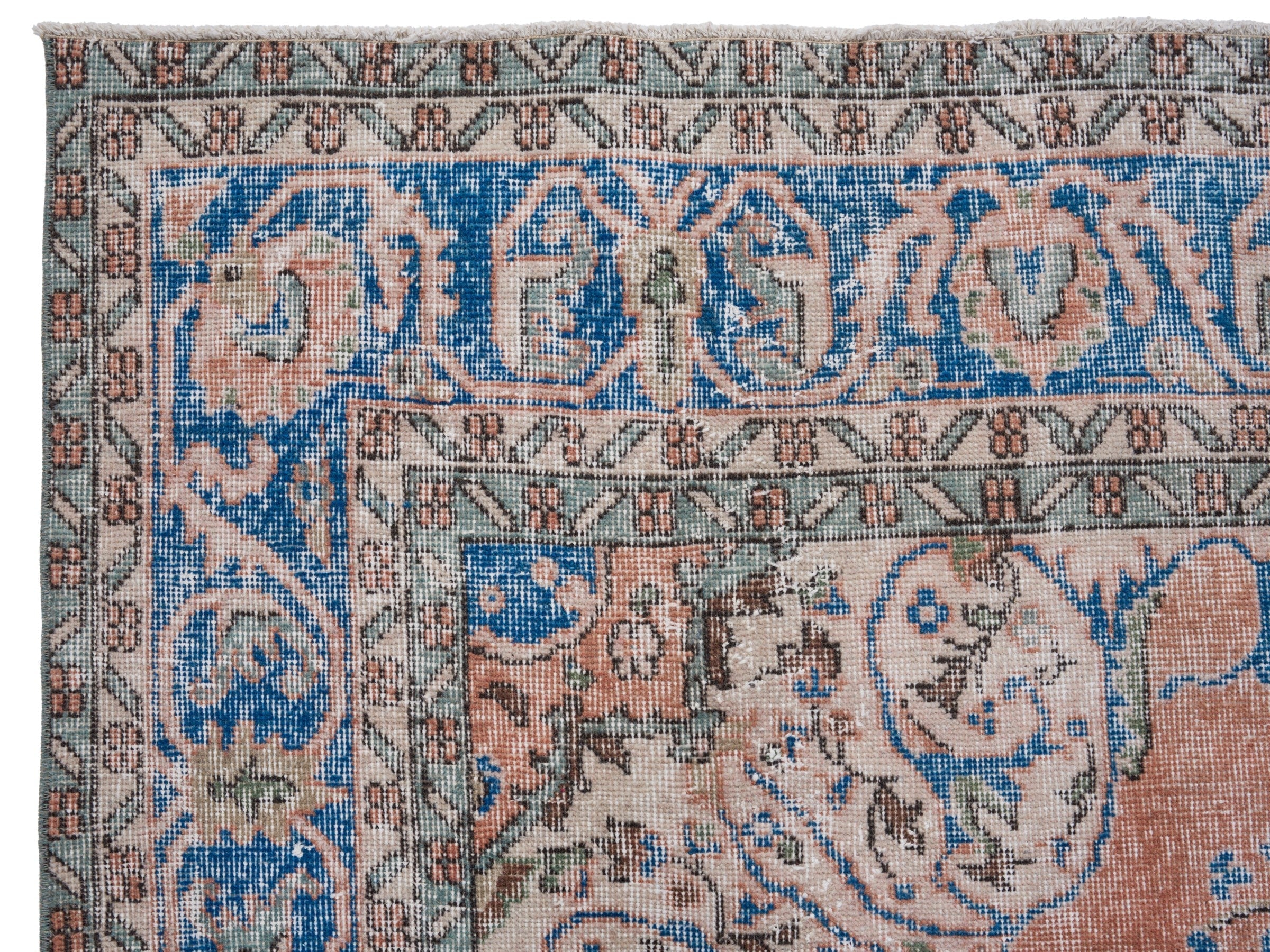 Turkish Isparta area rug in terracotta and navy, view 8 of 10