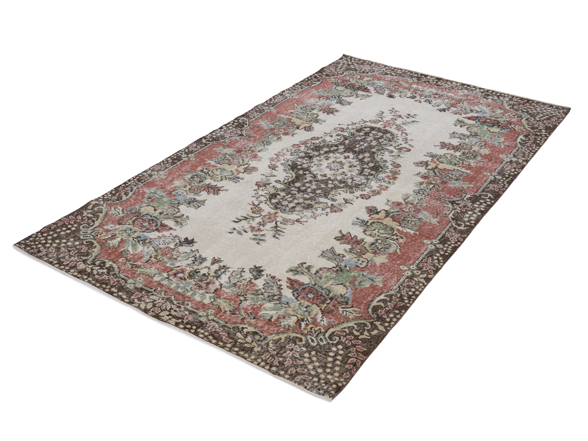 Turkish Isparta area rug in cream and rose, view 3 of 10