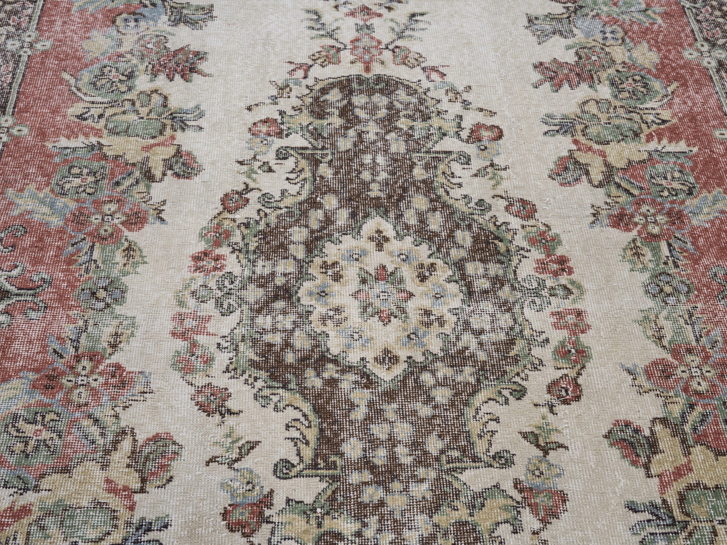 Turkish Isparta area rug in cream and rose, view 4 of 10