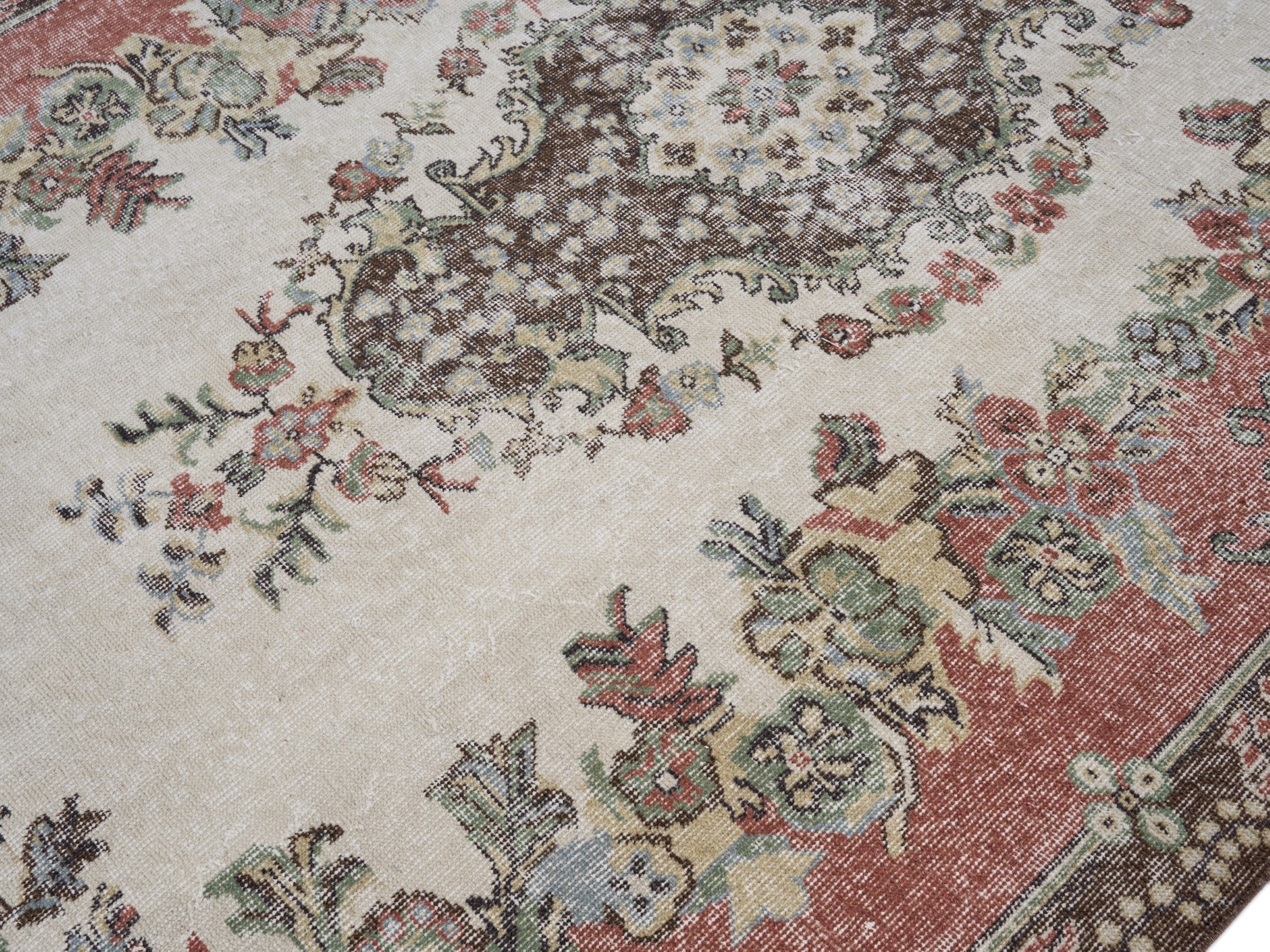 Turkish Isparta area rug in cream and rose, view 5 of 10