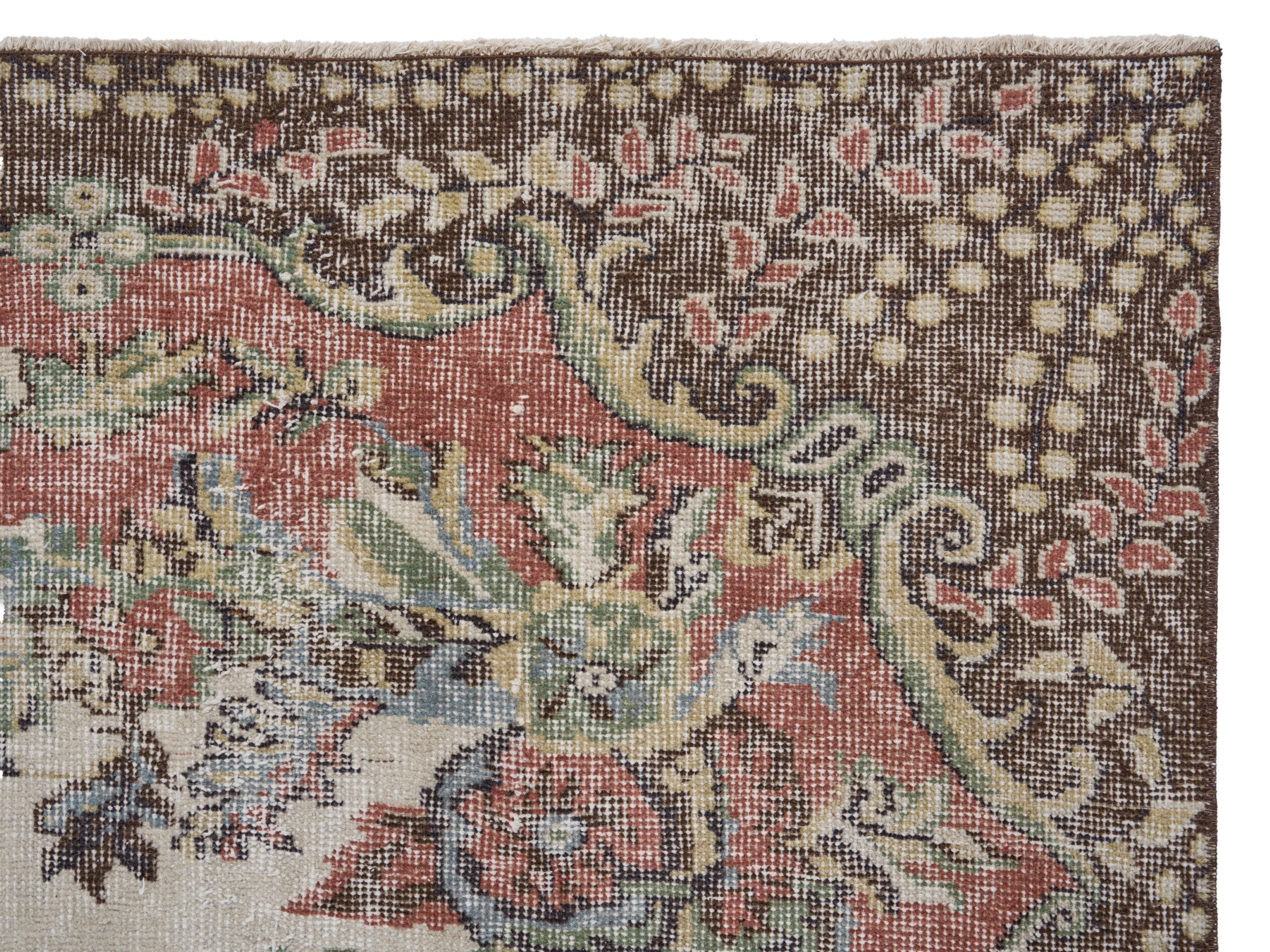 Turkish Isparta area rug in cream and rose, view 8 of 10