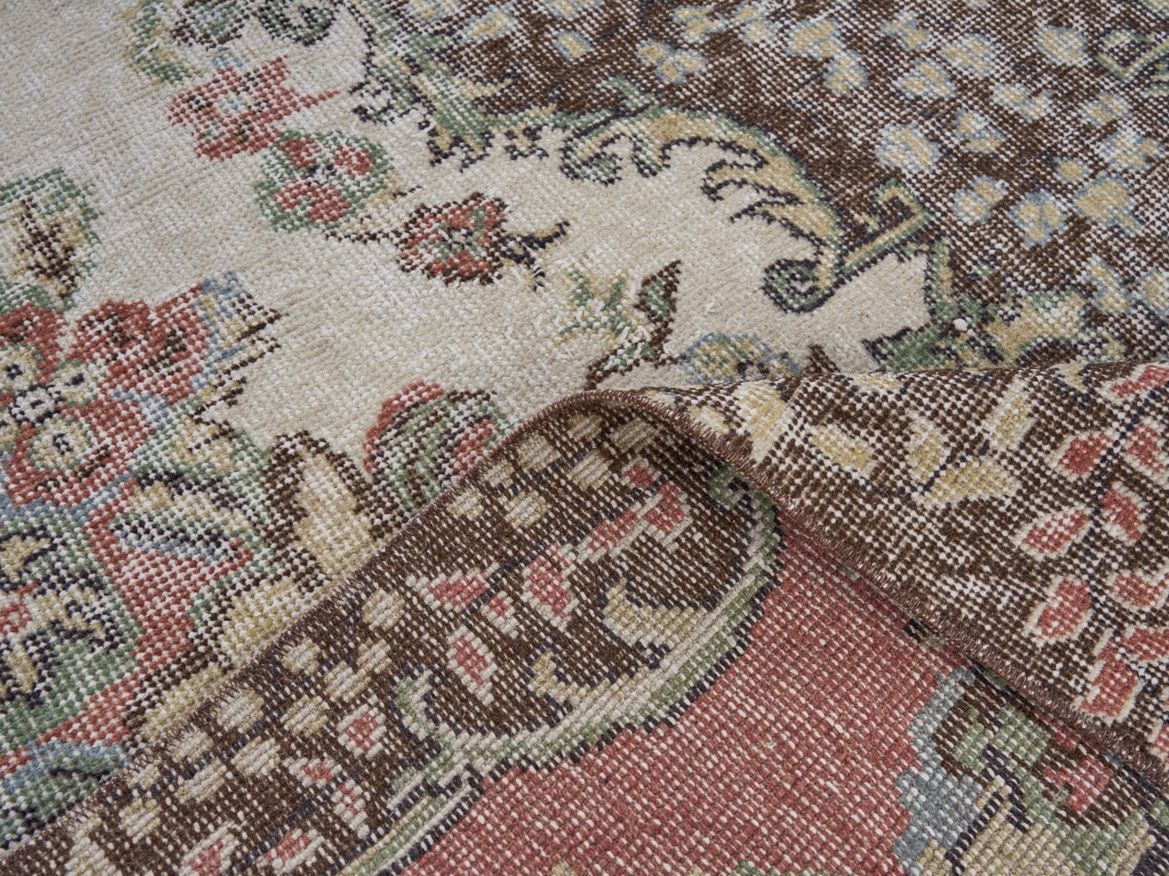 Turkish Isparta area rug in cream and rose, view 9 of 10