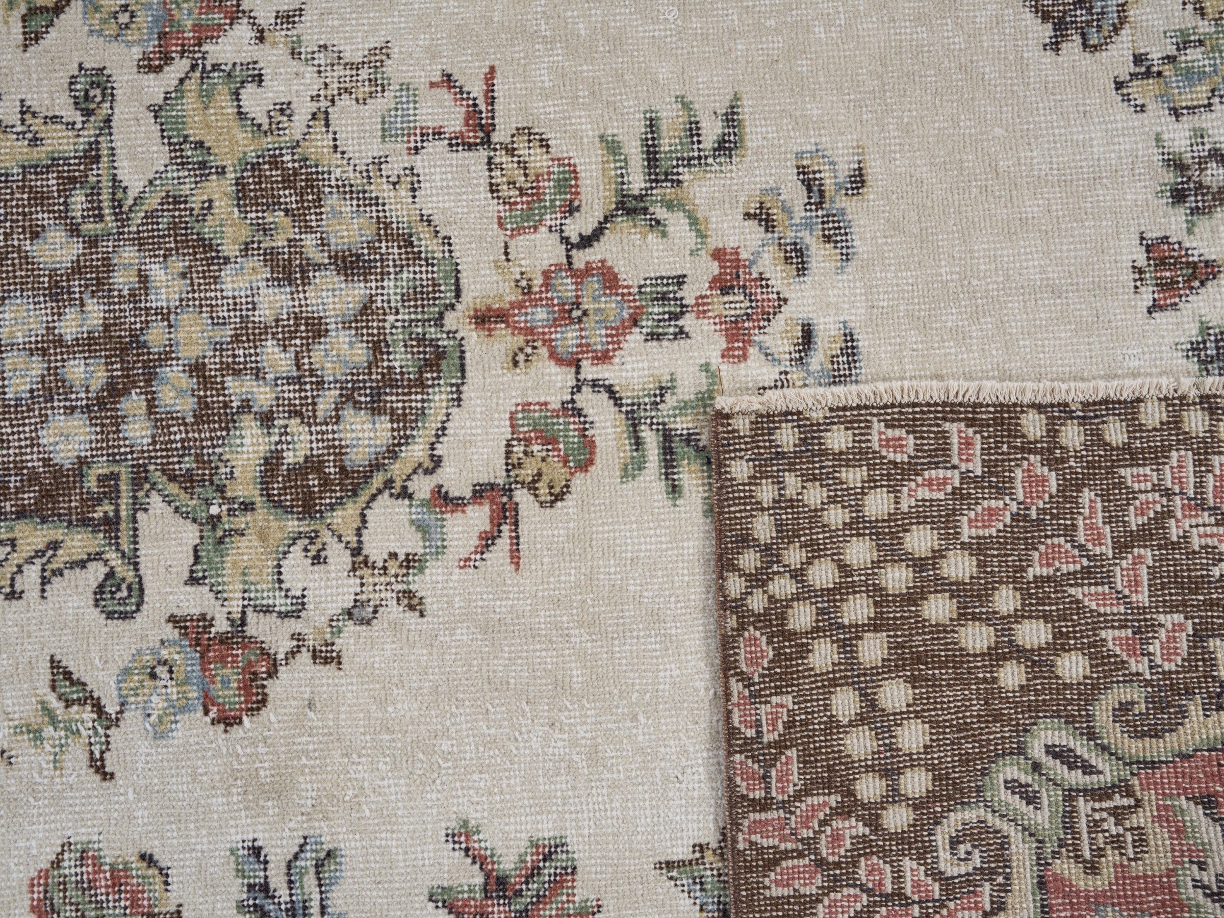 Turkish Isparta area rug in cream and rose, view 10 of 10