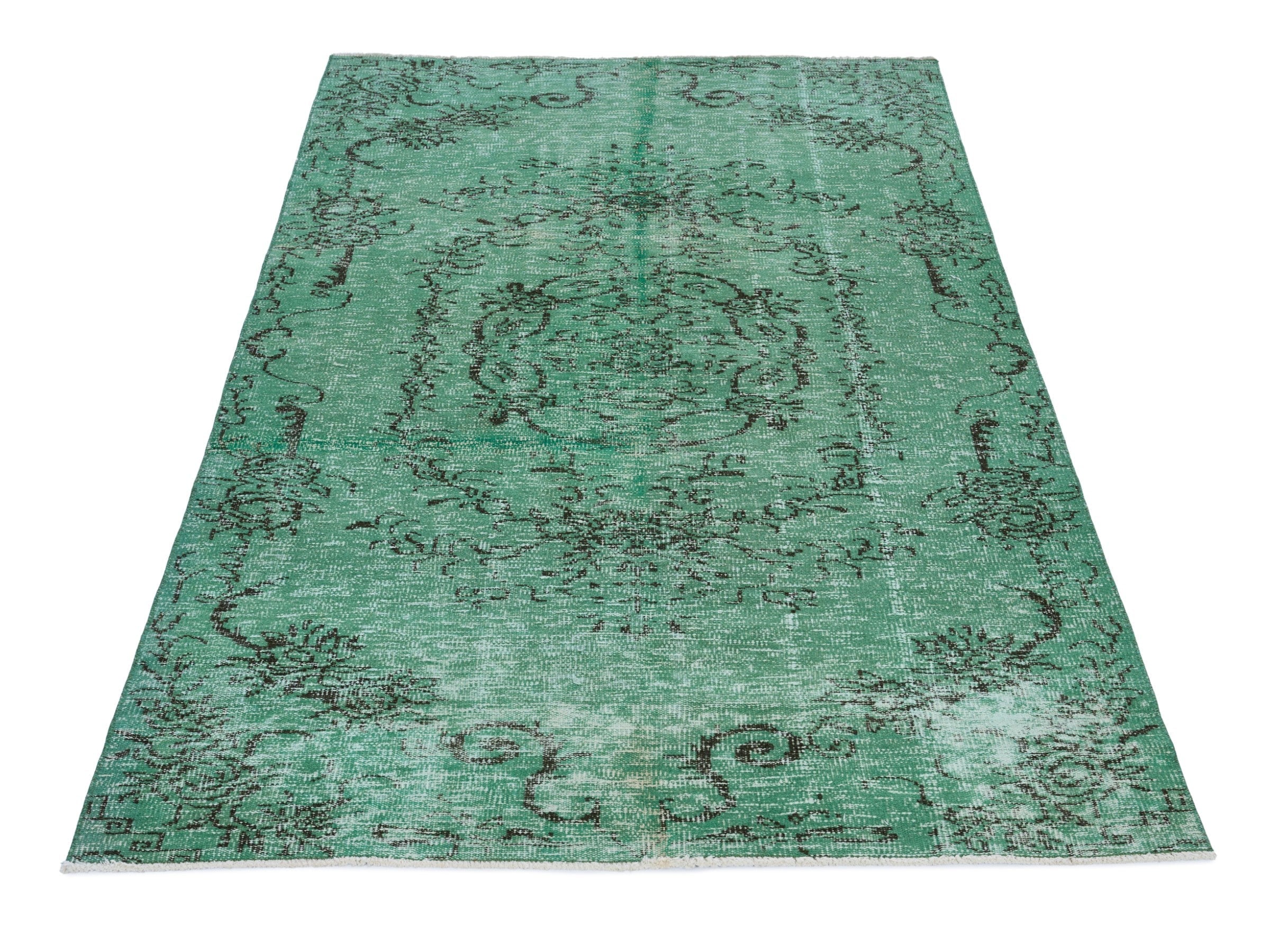 Turkish Manisa area rug in sage and charcoal, view 2 of 10