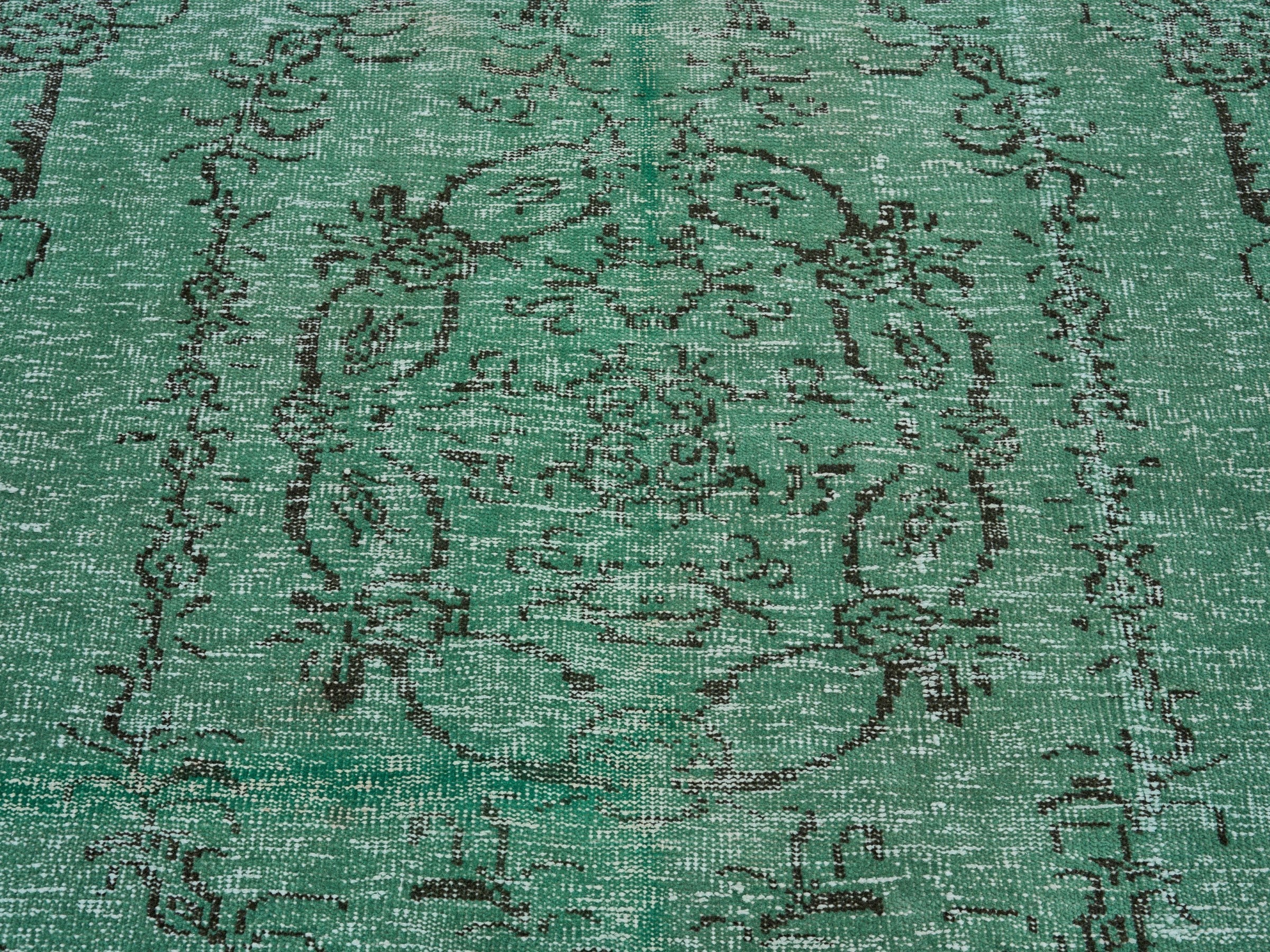 Turkish Manisa area rug in sage and charcoal, view 4 of 10