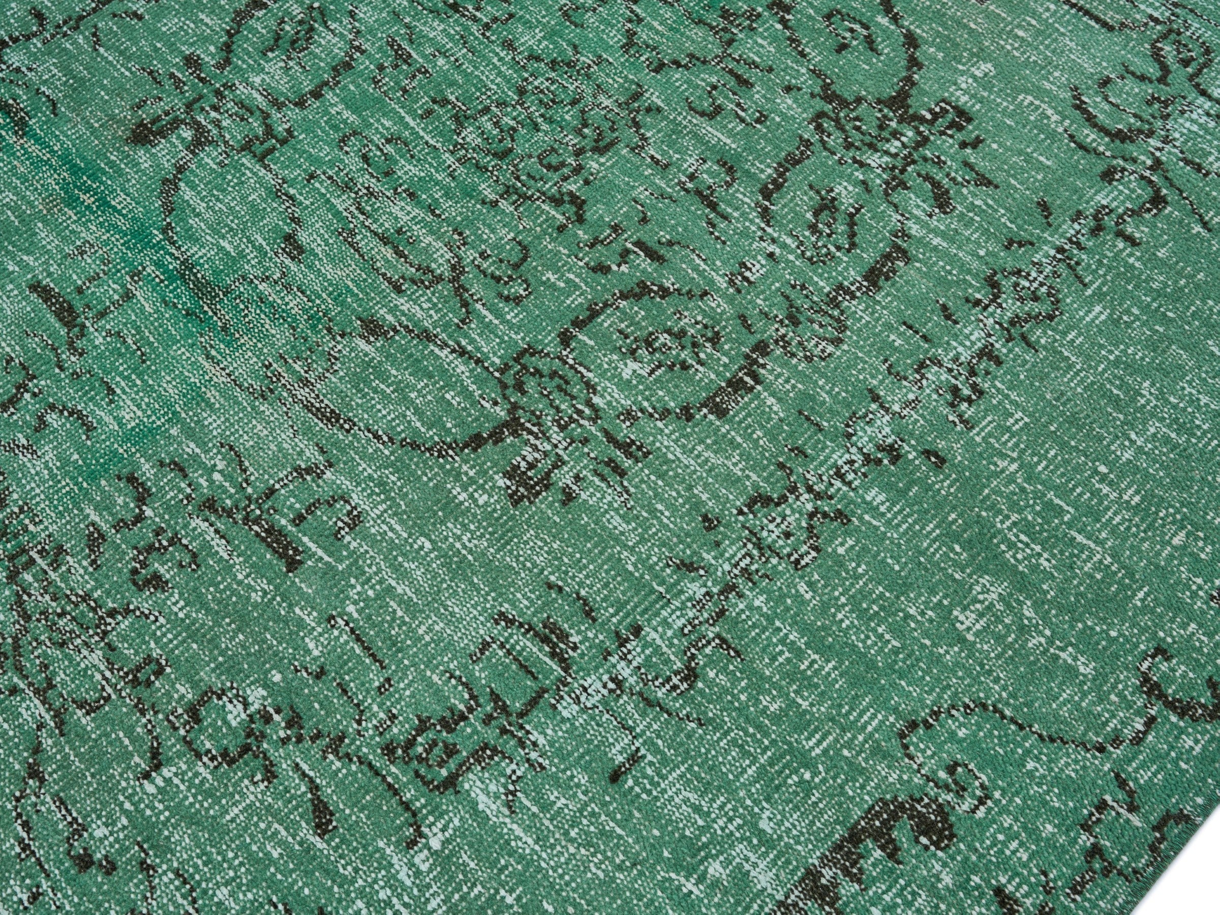 Turkish Manisa area rug in sage and charcoal, view 5 of 10