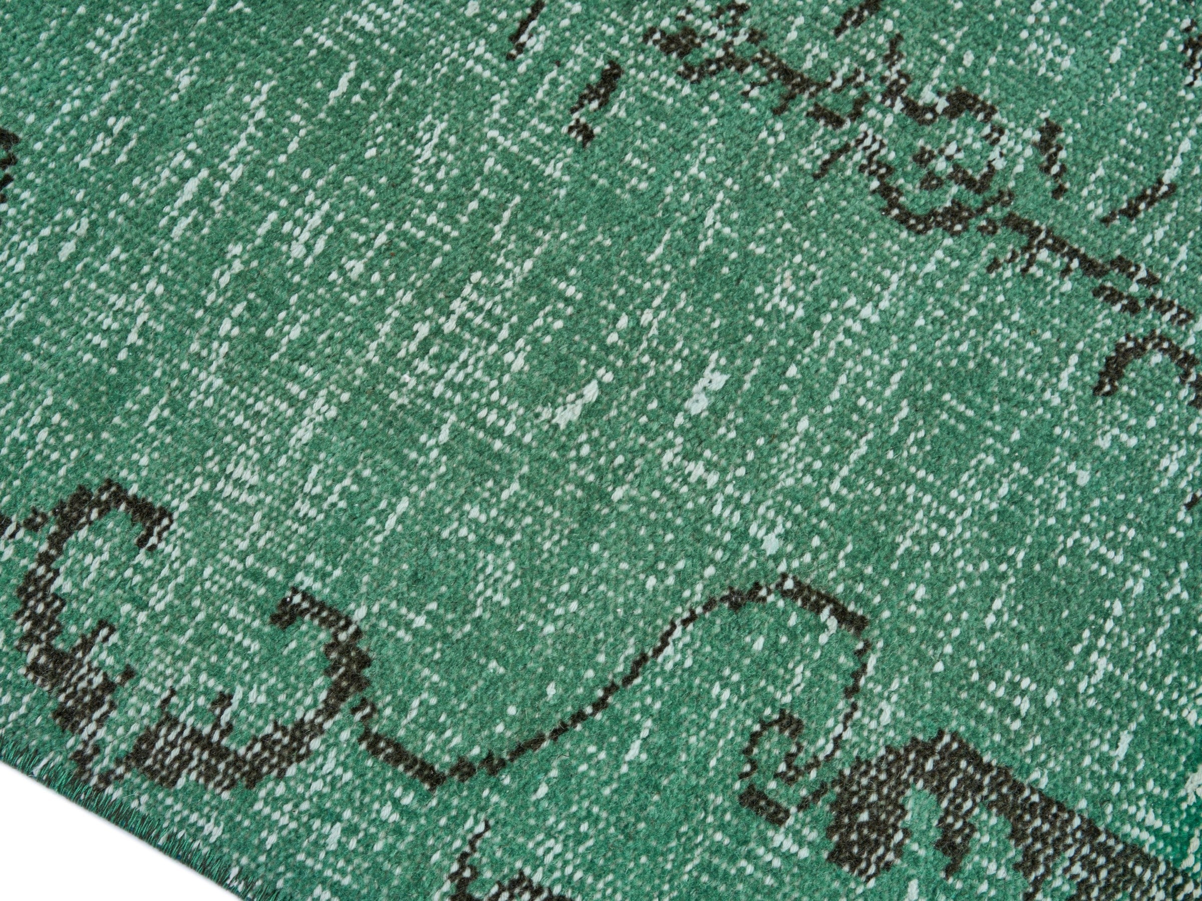 Turkish Manisa area rug in sage and charcoal, view 6 of 10
