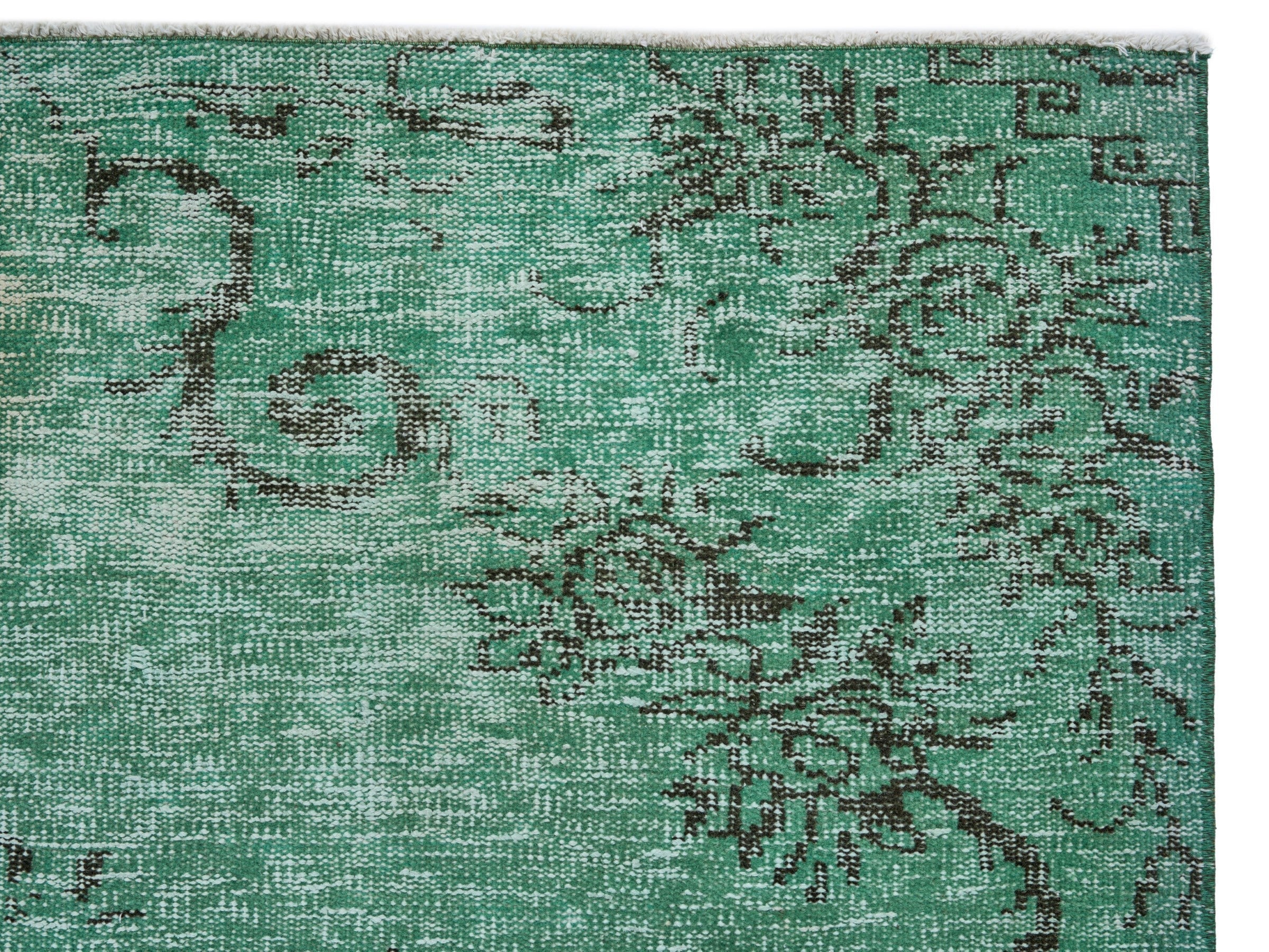 Turkish Manisa area rug in sage and charcoal, view 8 of 10