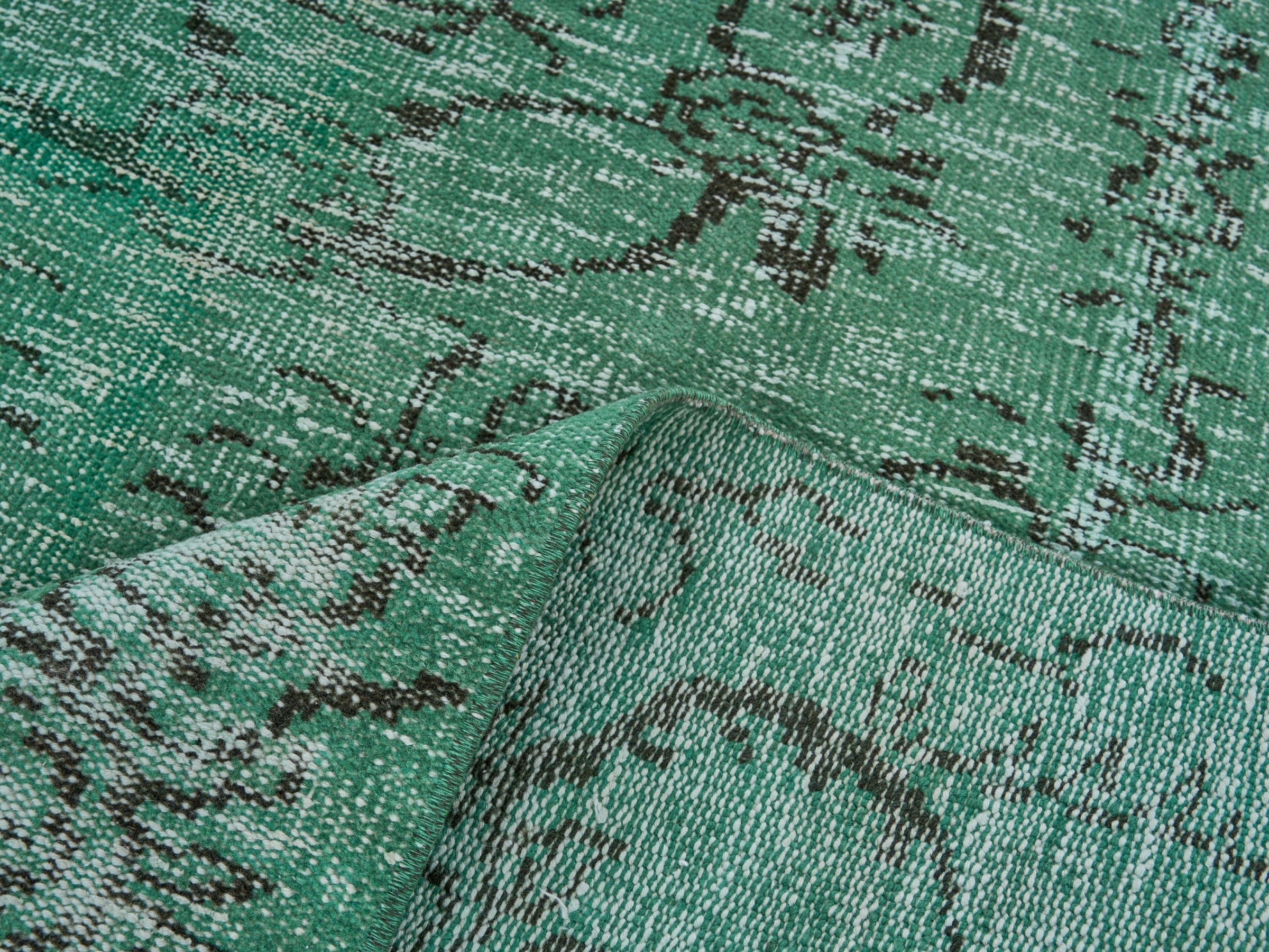 Turkish Manisa area rug in sage and charcoal, view 9 of 10