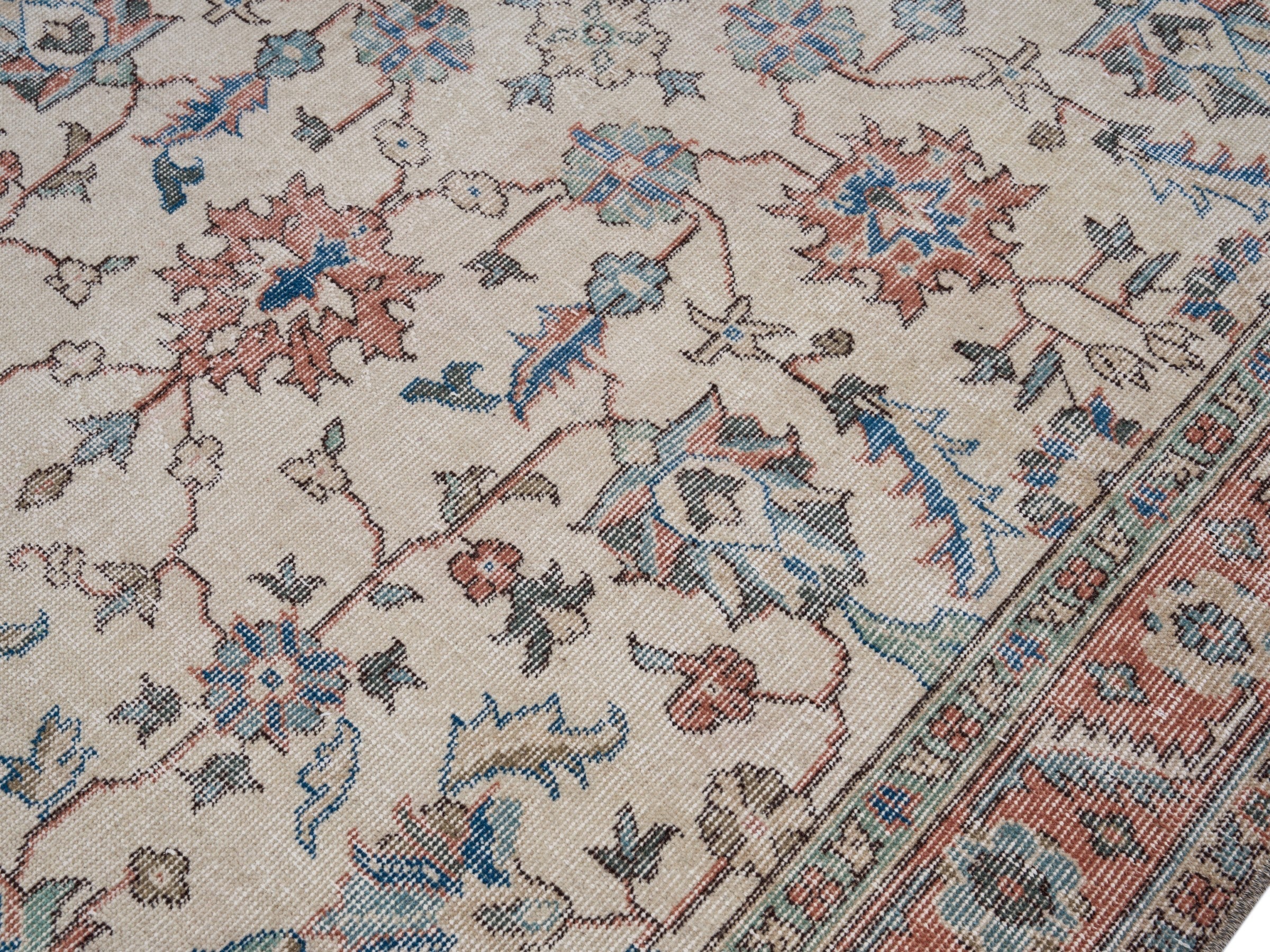 Turkish Isparta area rug in ivory and faded red, view 5 of 10