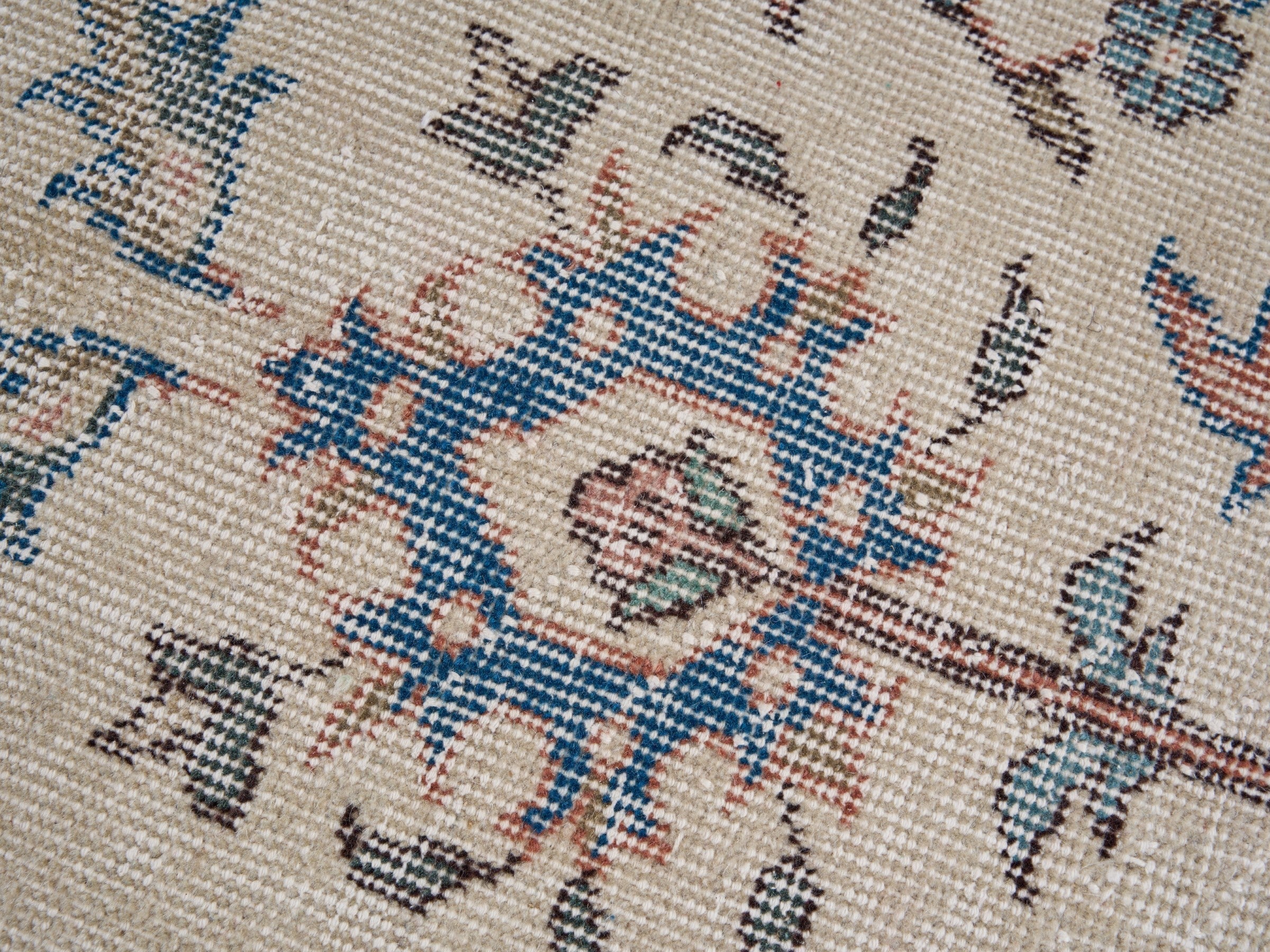 Turkish Isparta area rug in ivory and faded red, view 7 of 10