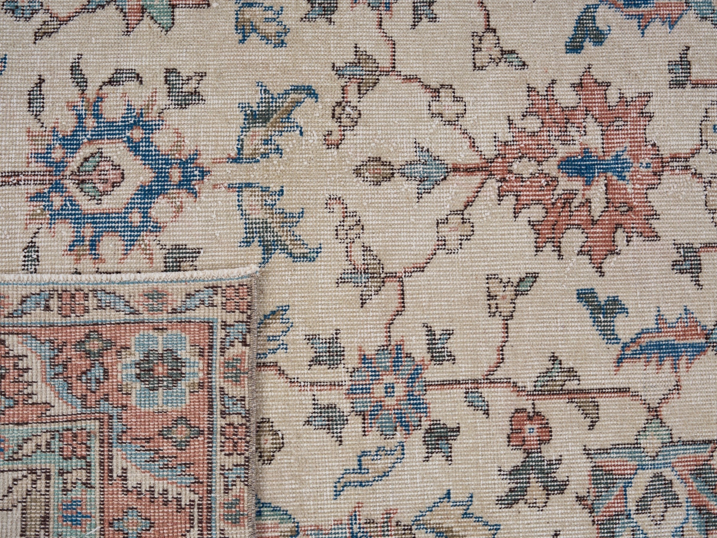 Turkish Isparta area rug in ivory and faded red, view 10 of 10