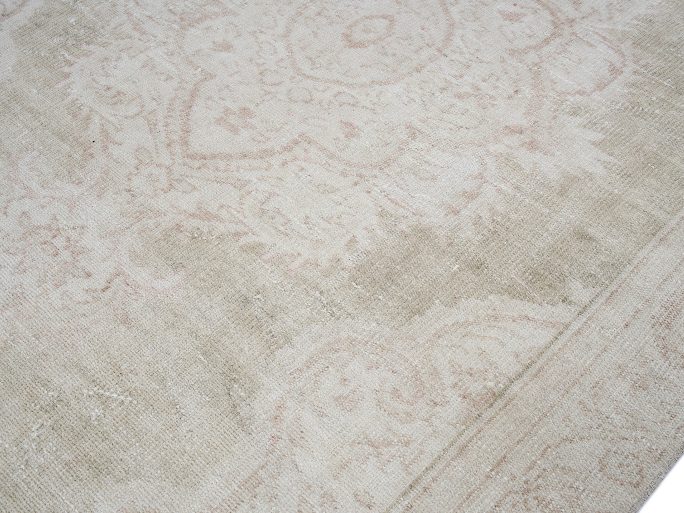 Turkish Manisa area rug in cream and taupe, view 5 of 10