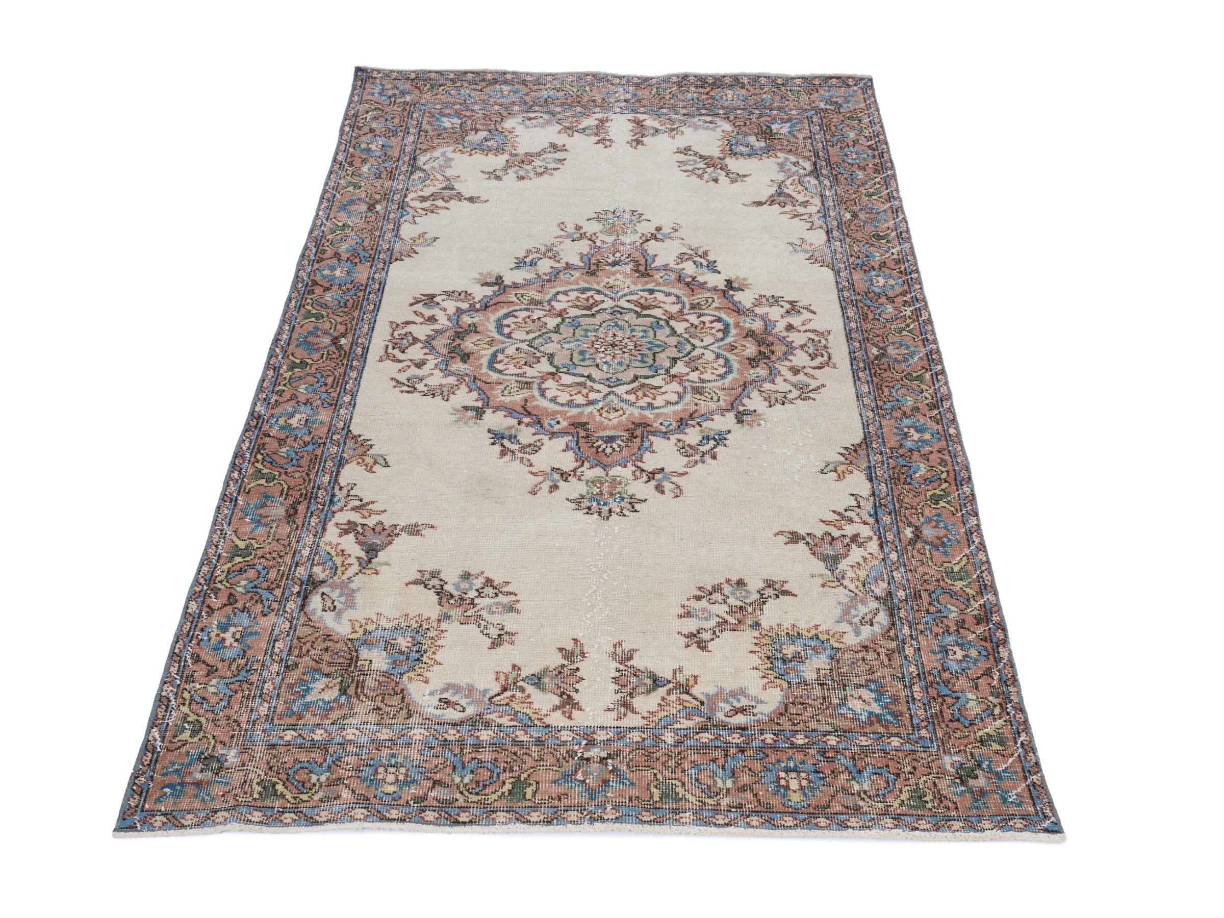 Turkish Isparta area rug in cream and rust, view 2 of 10