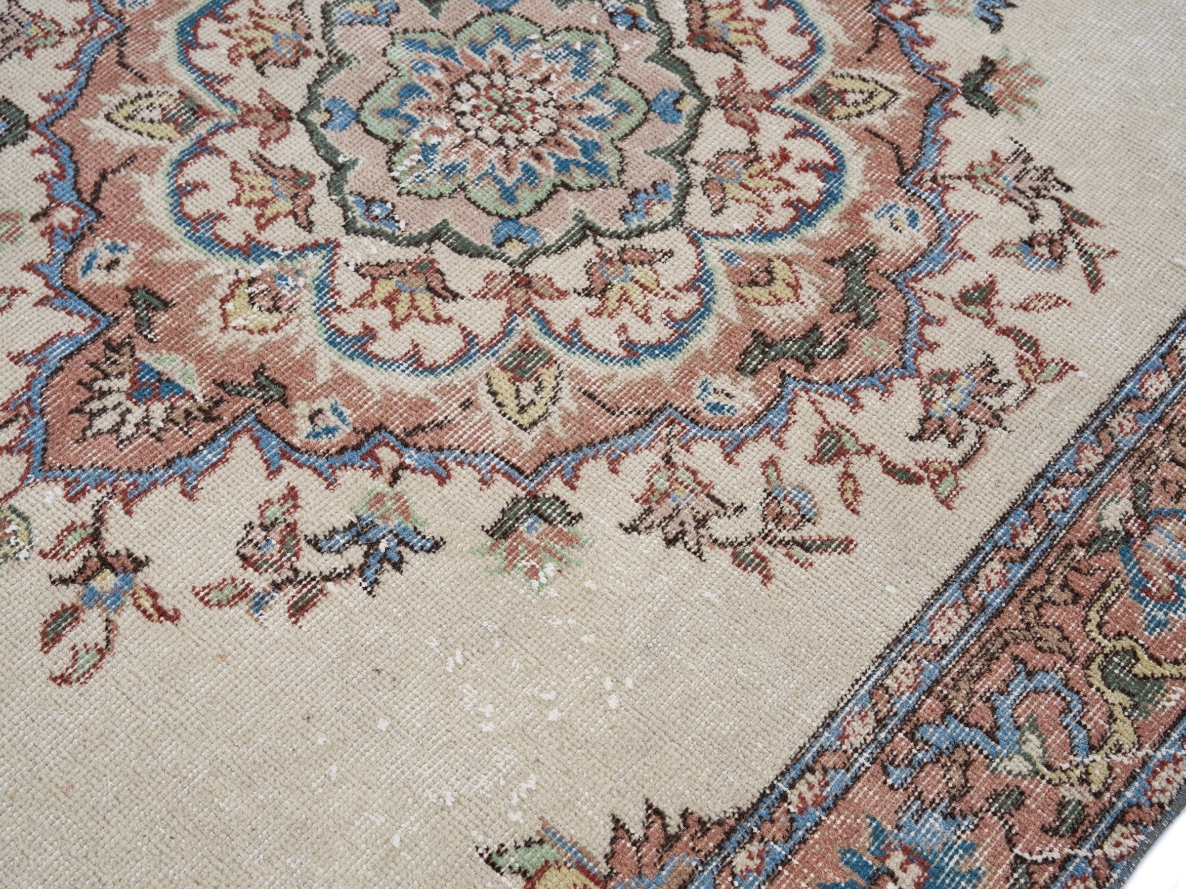 Turkish Isparta area rug in cream and rust, view 5 of 10