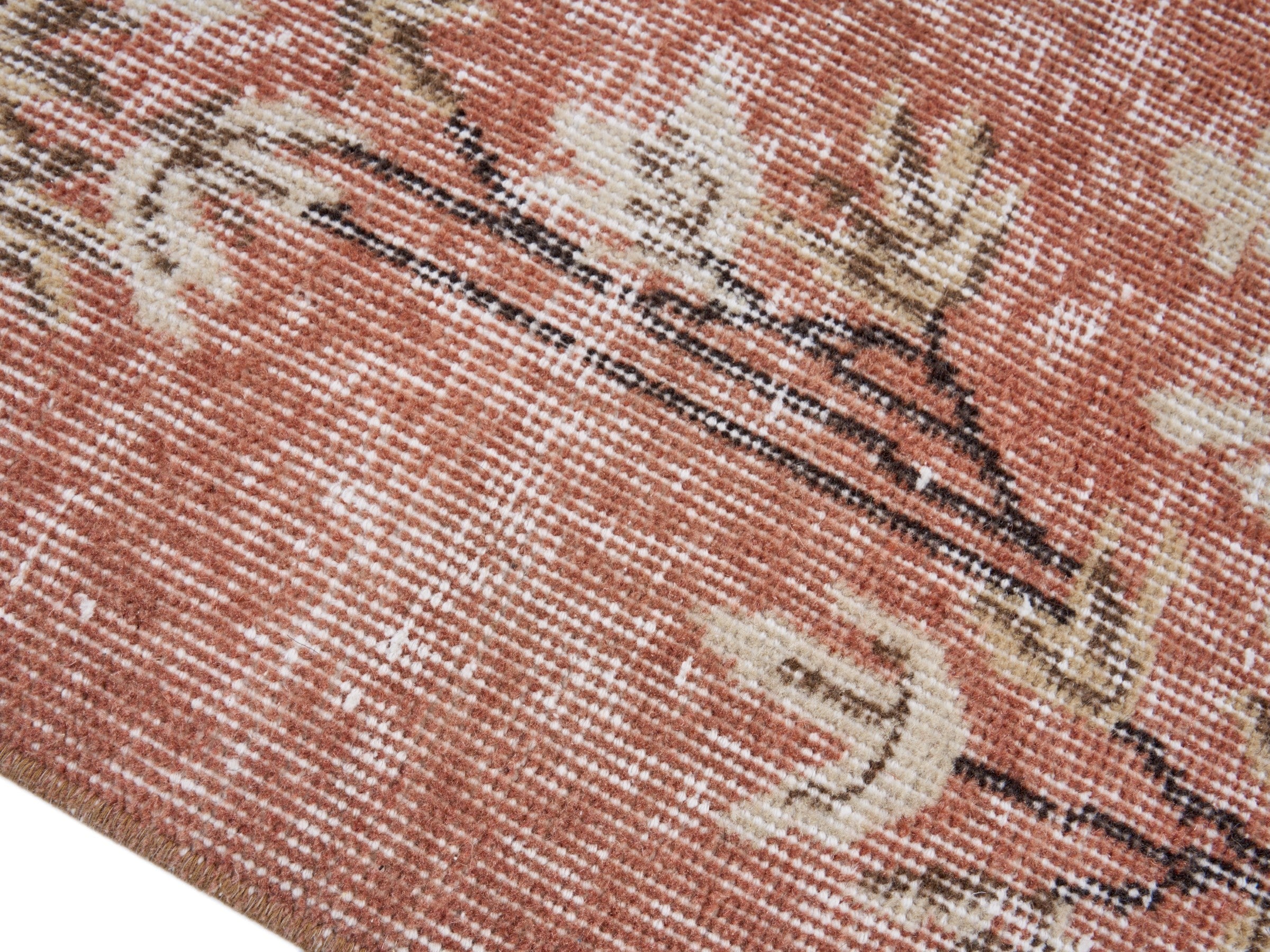 Turkish Isparta area rug in terracotta and cream, view 6 of 10
