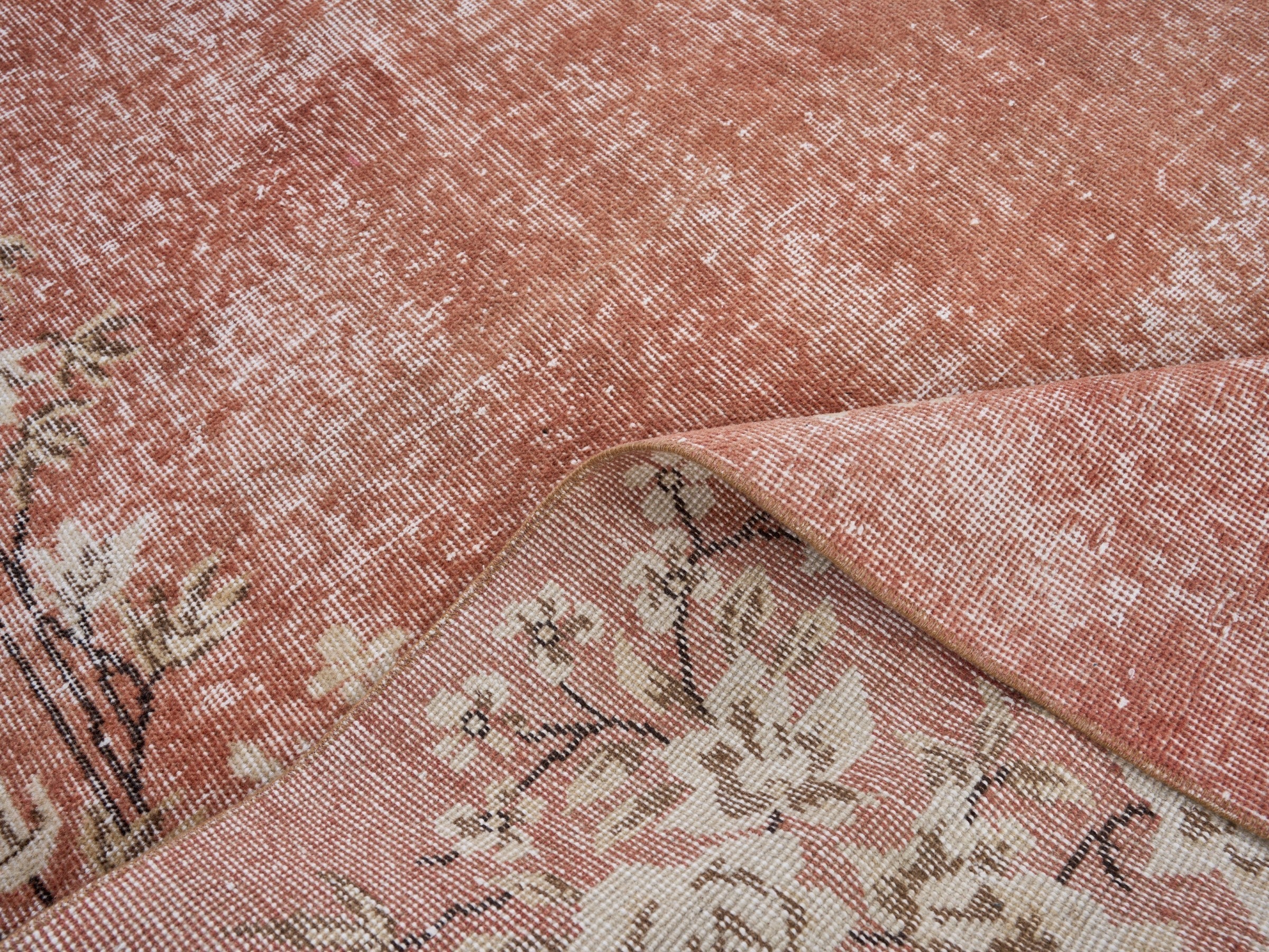 Turkish Isparta area rug in terracotta and cream, view 9 of 10