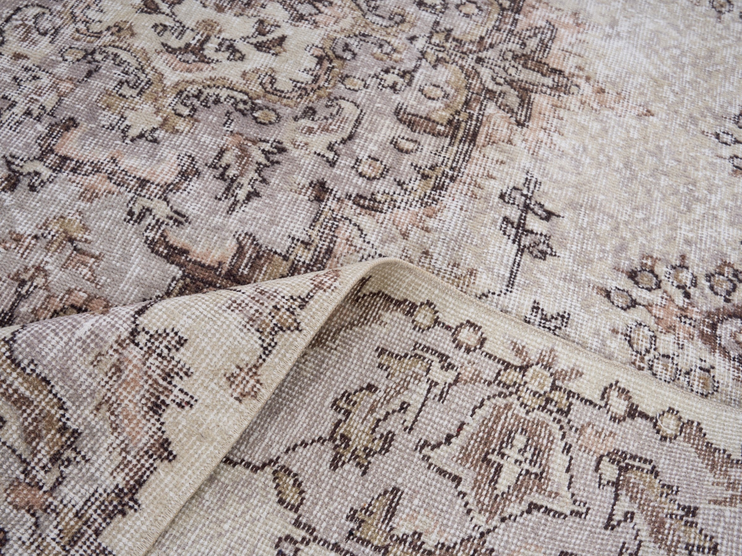 Turkish Isparta area rug in taupe and greige, view 9 of 10