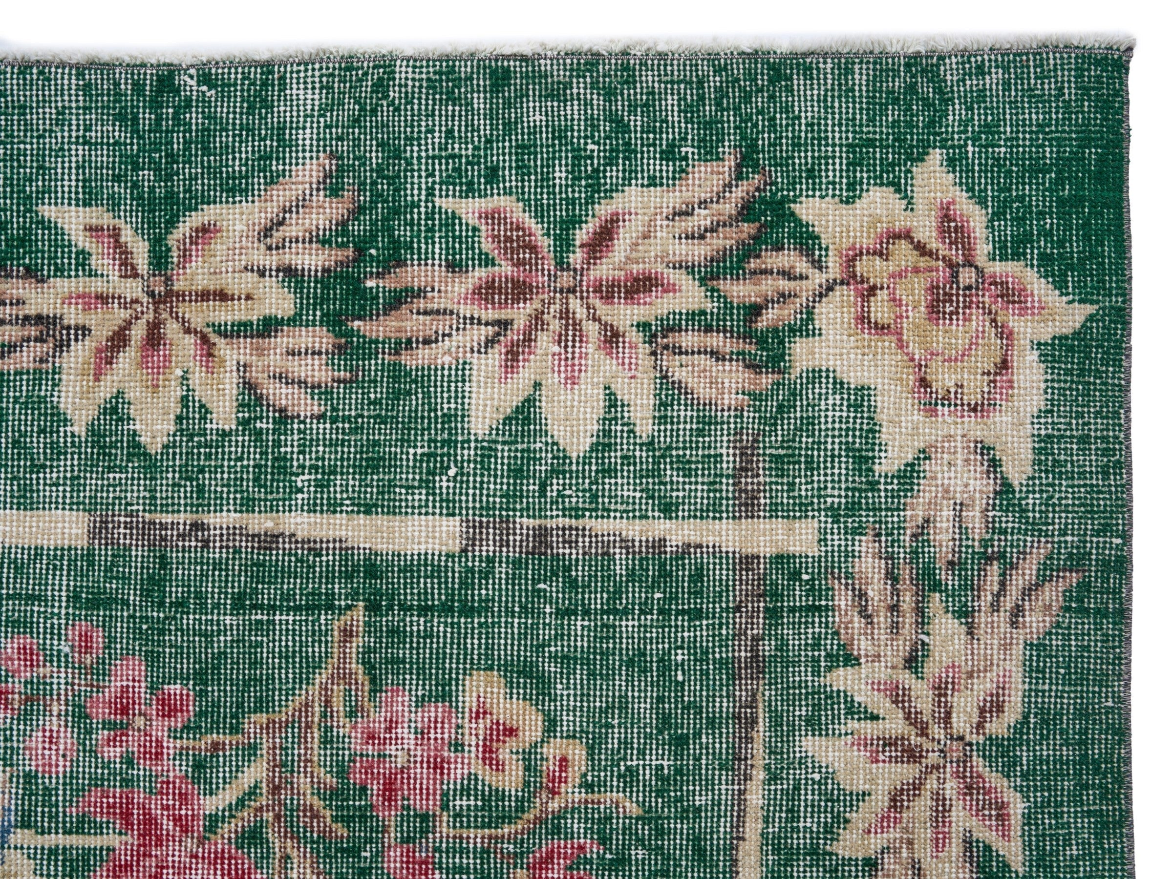 Turkish Isparta area rug in forest and muted pink, view 8 of 10