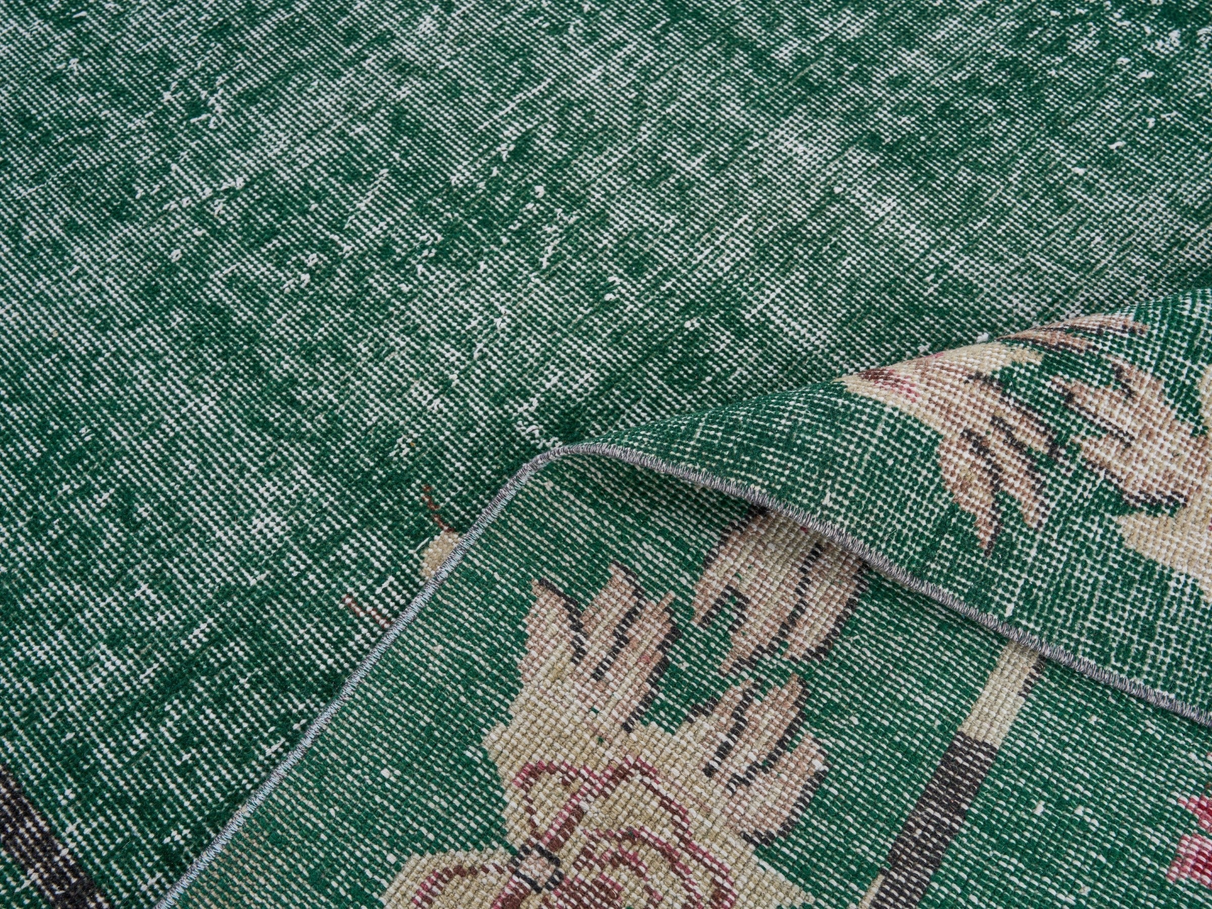 Turkish Isparta area rug in forest and muted pink, view 9 of 10