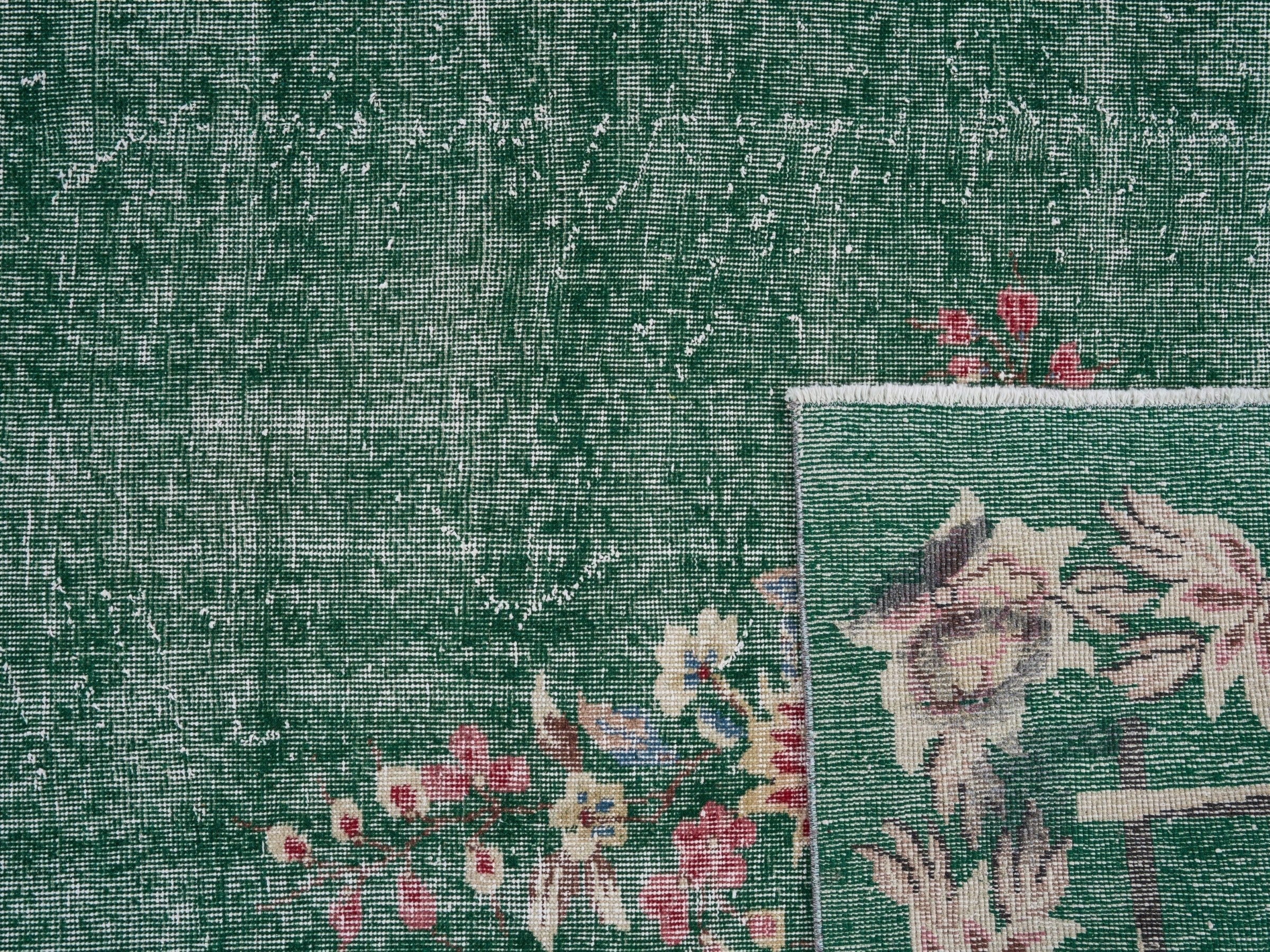 Turkish Isparta area rug in forest and muted pink, view 10 of 10