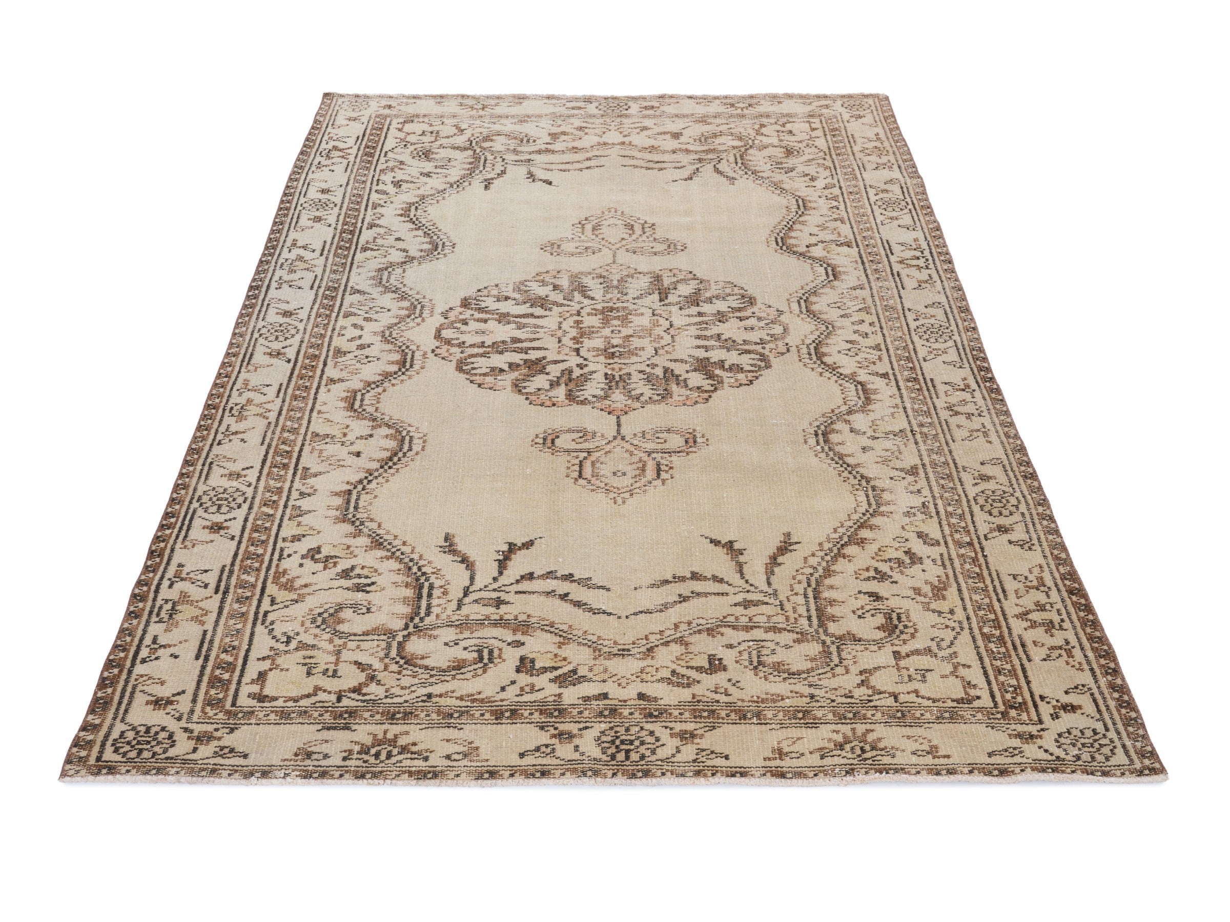 Turkish Manisa area rug in cream and taupe, view 2 of 10