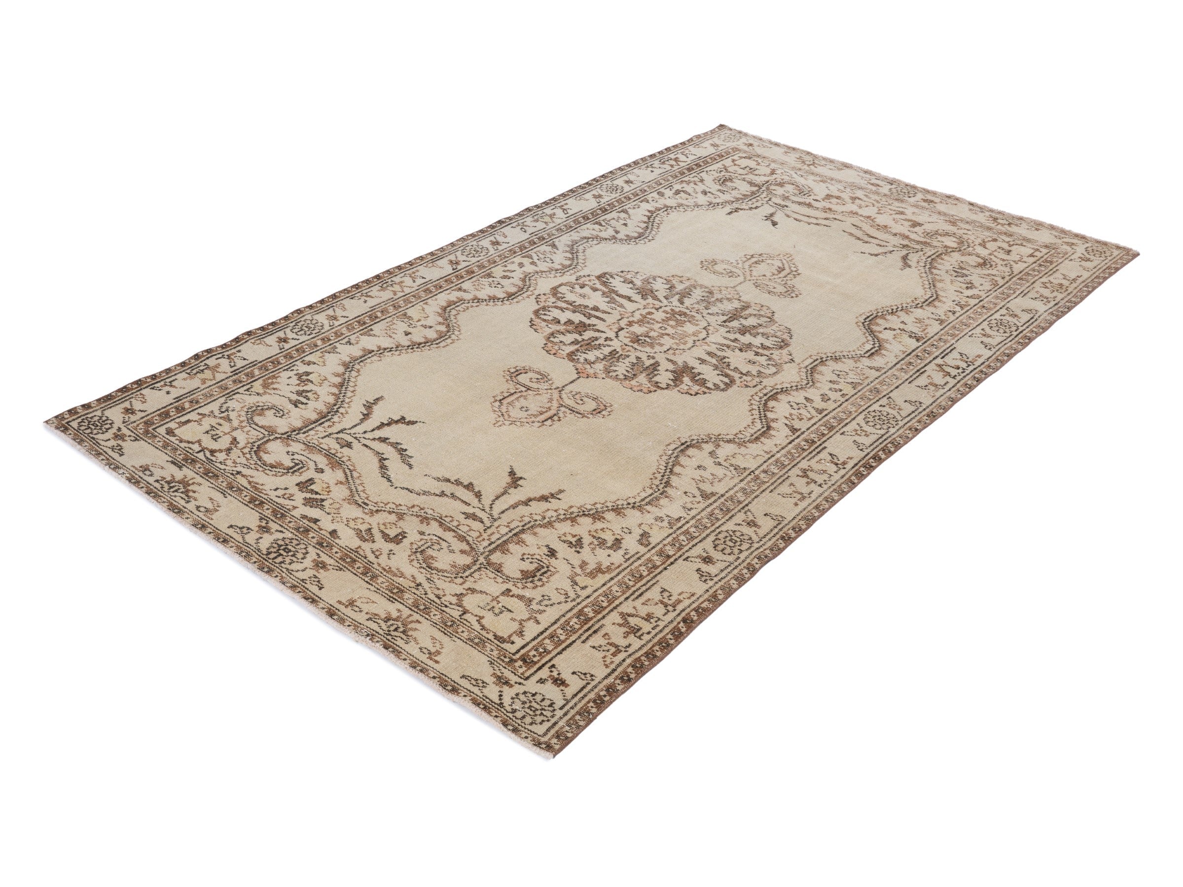 Turkish Manisa area rug in cream and taupe, view 3 of 10