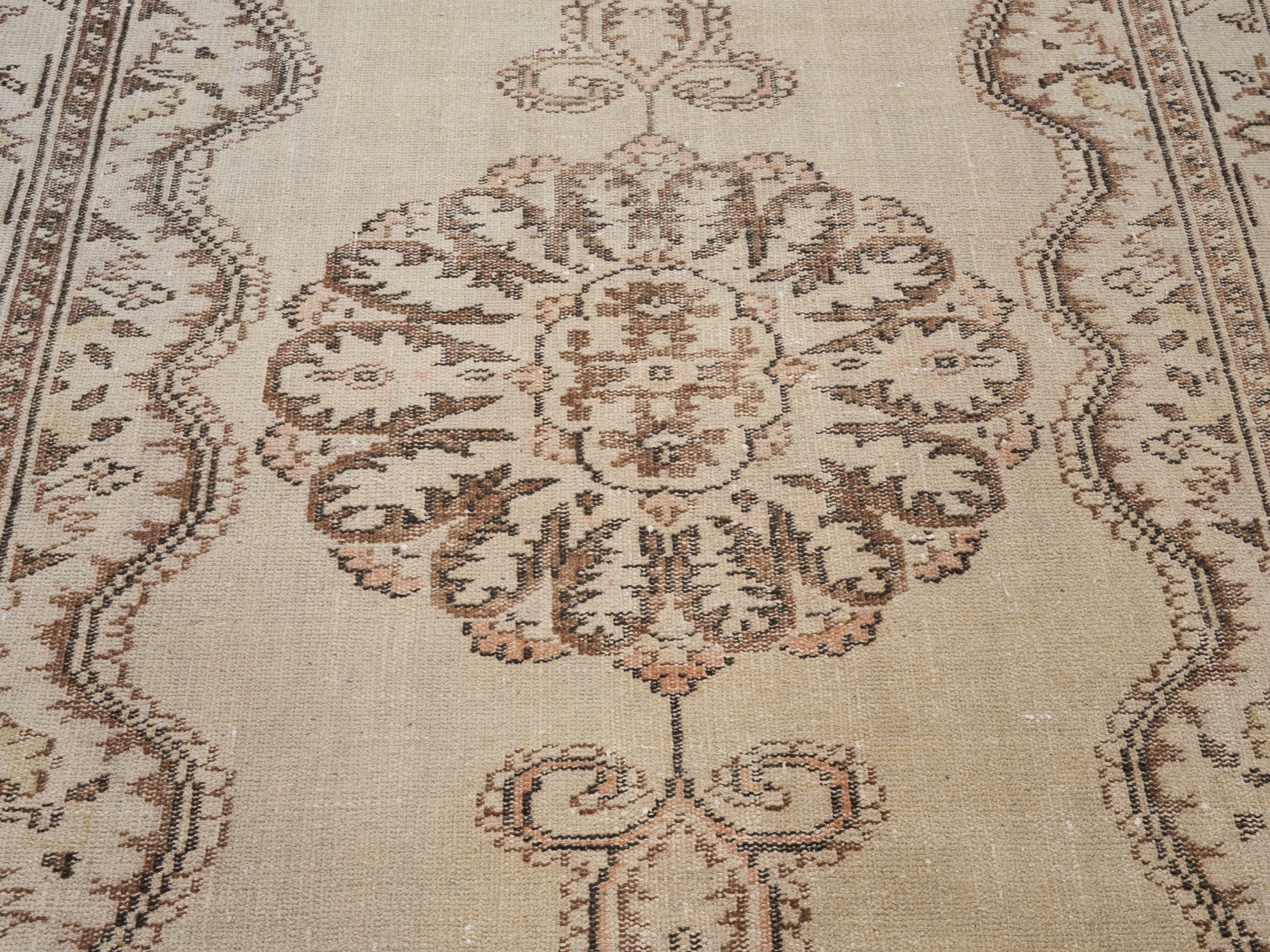 Turkish Manisa area rug in cream and taupe, view 4 of 10