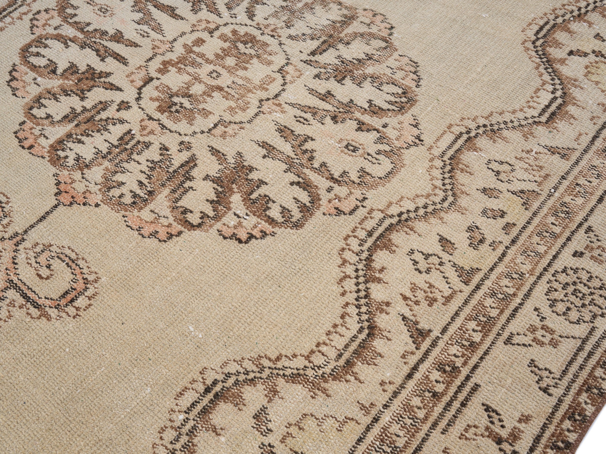 Turkish Manisa area rug in cream and taupe, view 5 of 10