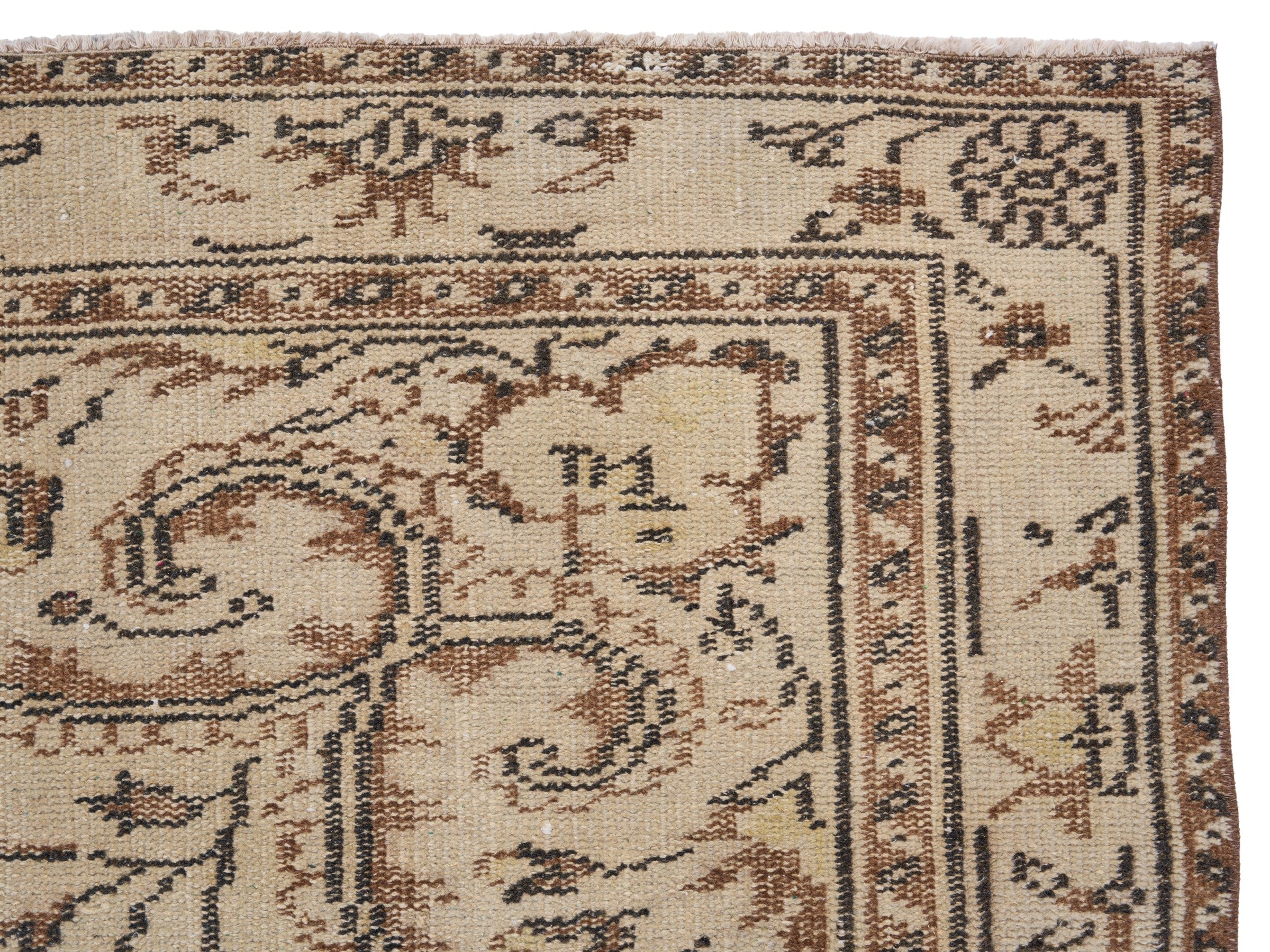 Turkish Manisa area rug in cream and taupe, view 8 of 10