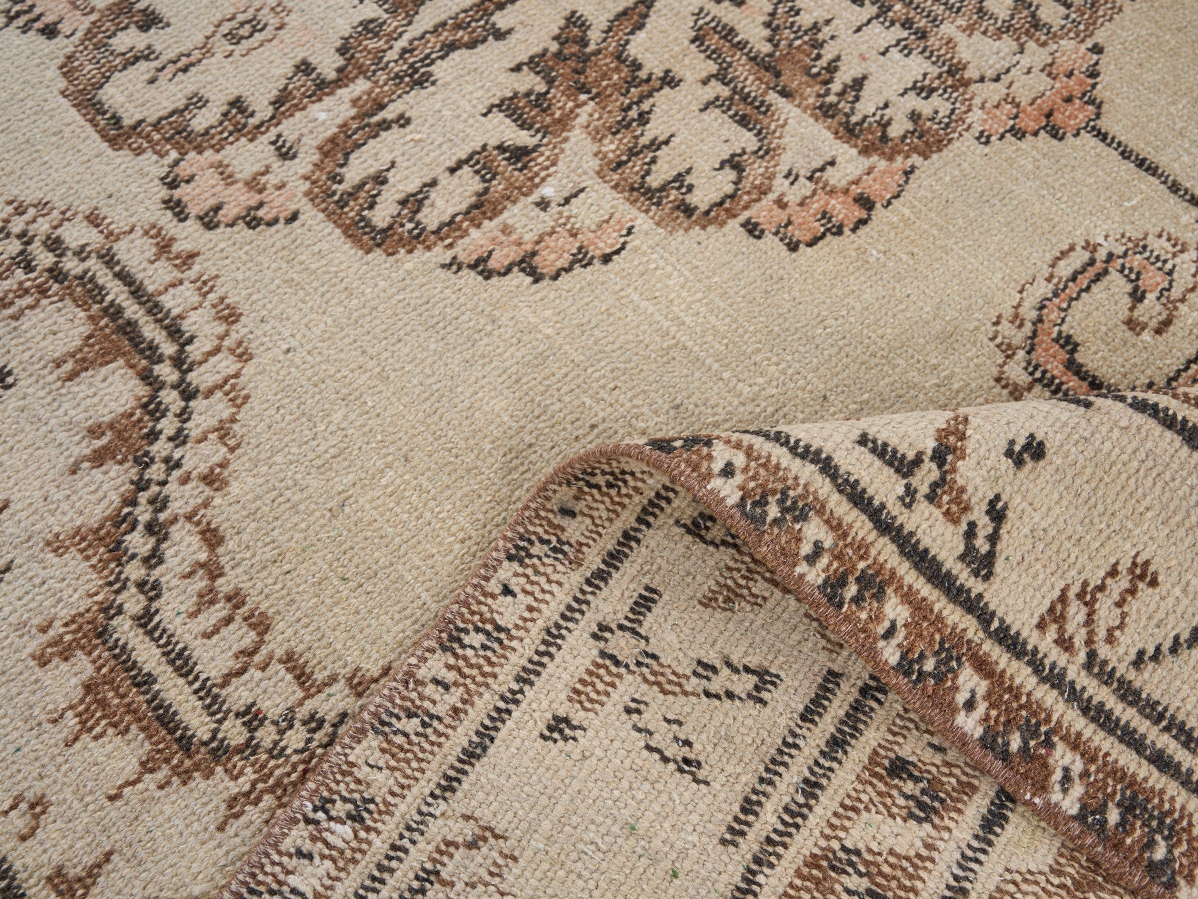 Turkish Manisa area rug in cream and taupe, view 9 of 10