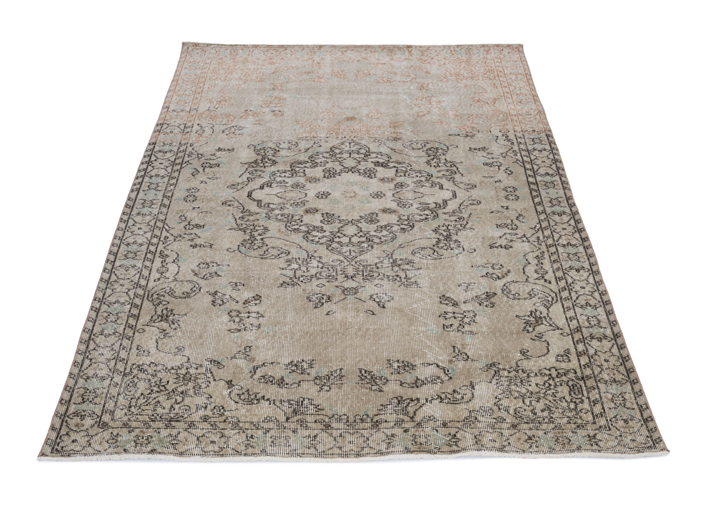 Turkish Isparta area rug in cream and faded red, view 2 of 10