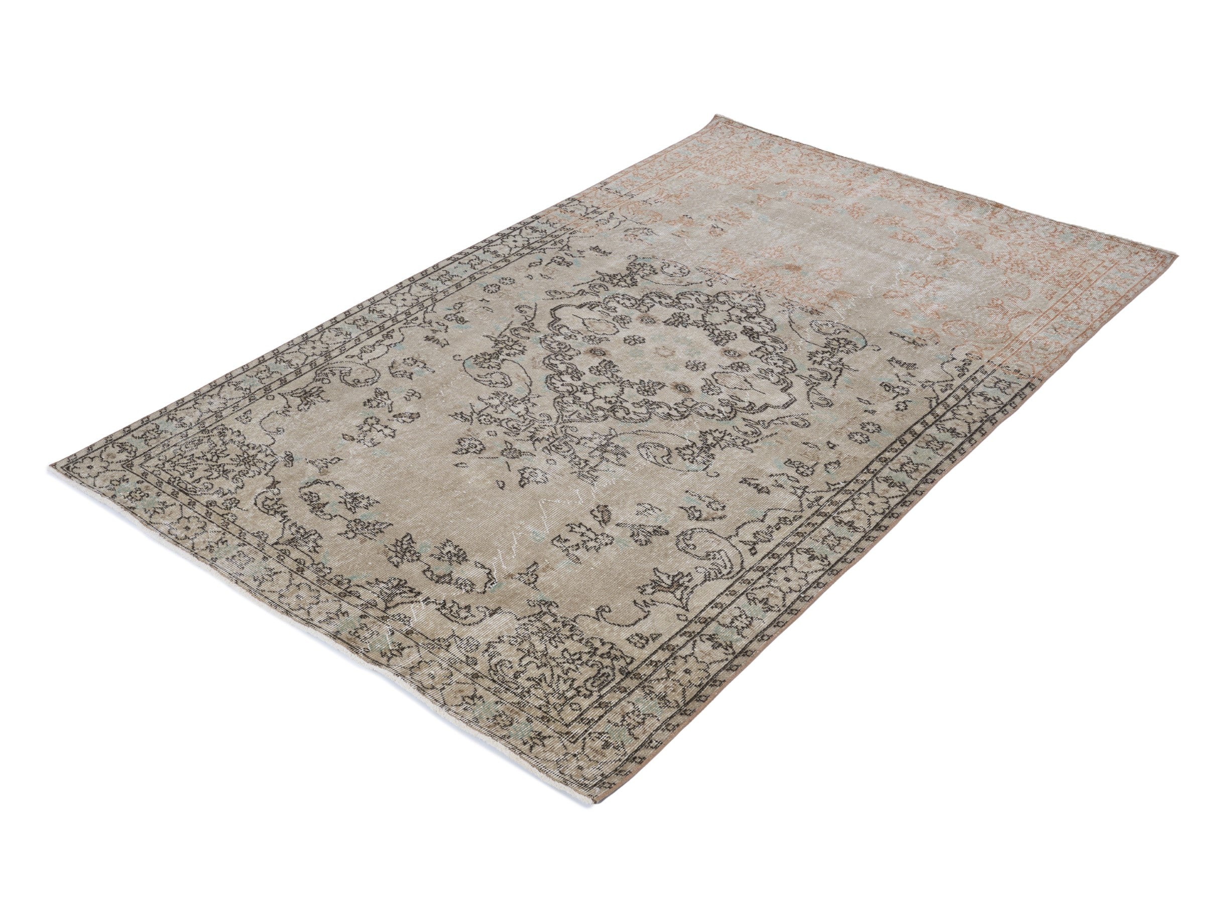 Turkish Isparta area rug in cream and faded red, view 3 of 10