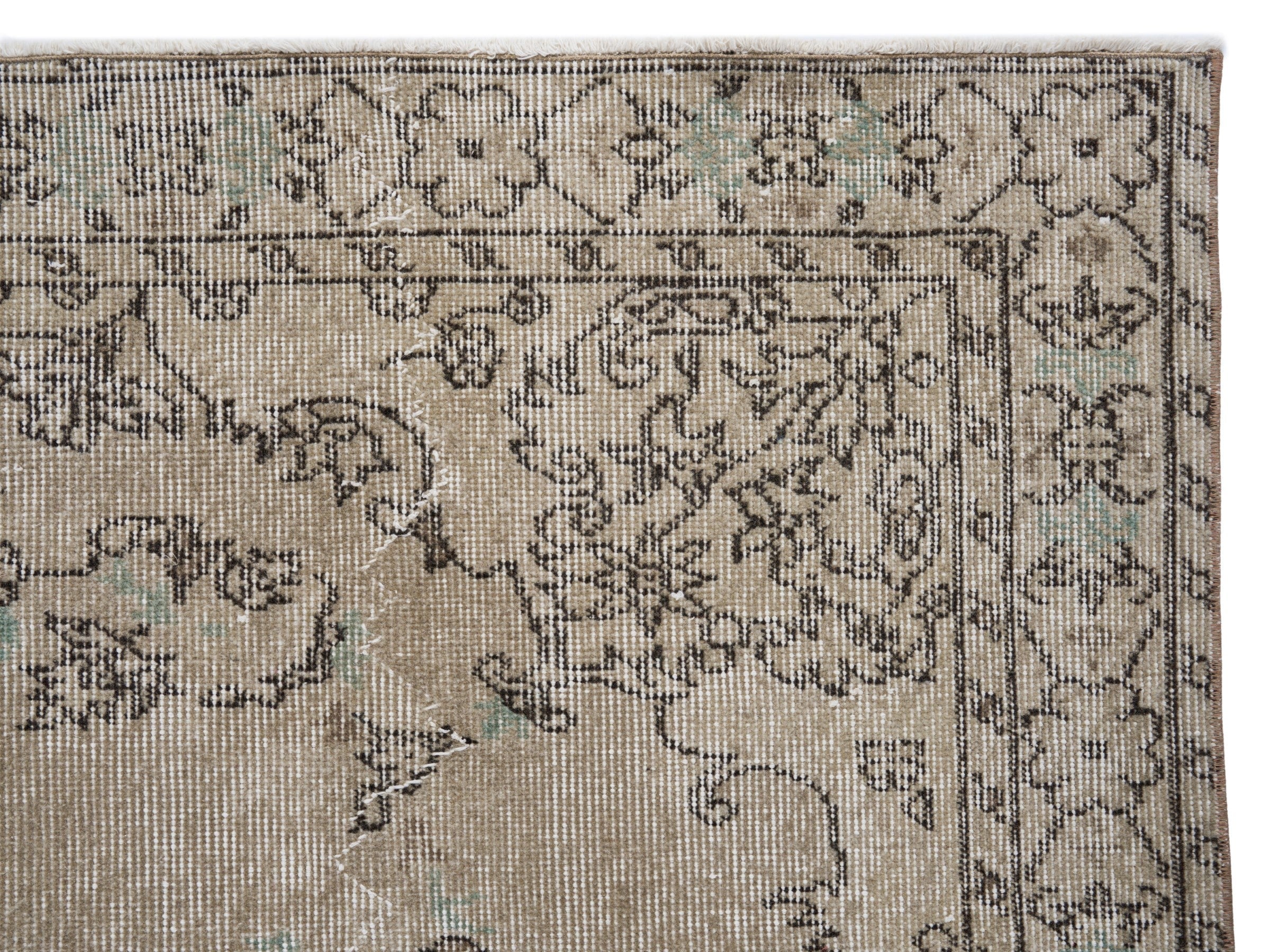 Turkish Isparta area rug in cream and faded red, view 8 of 10