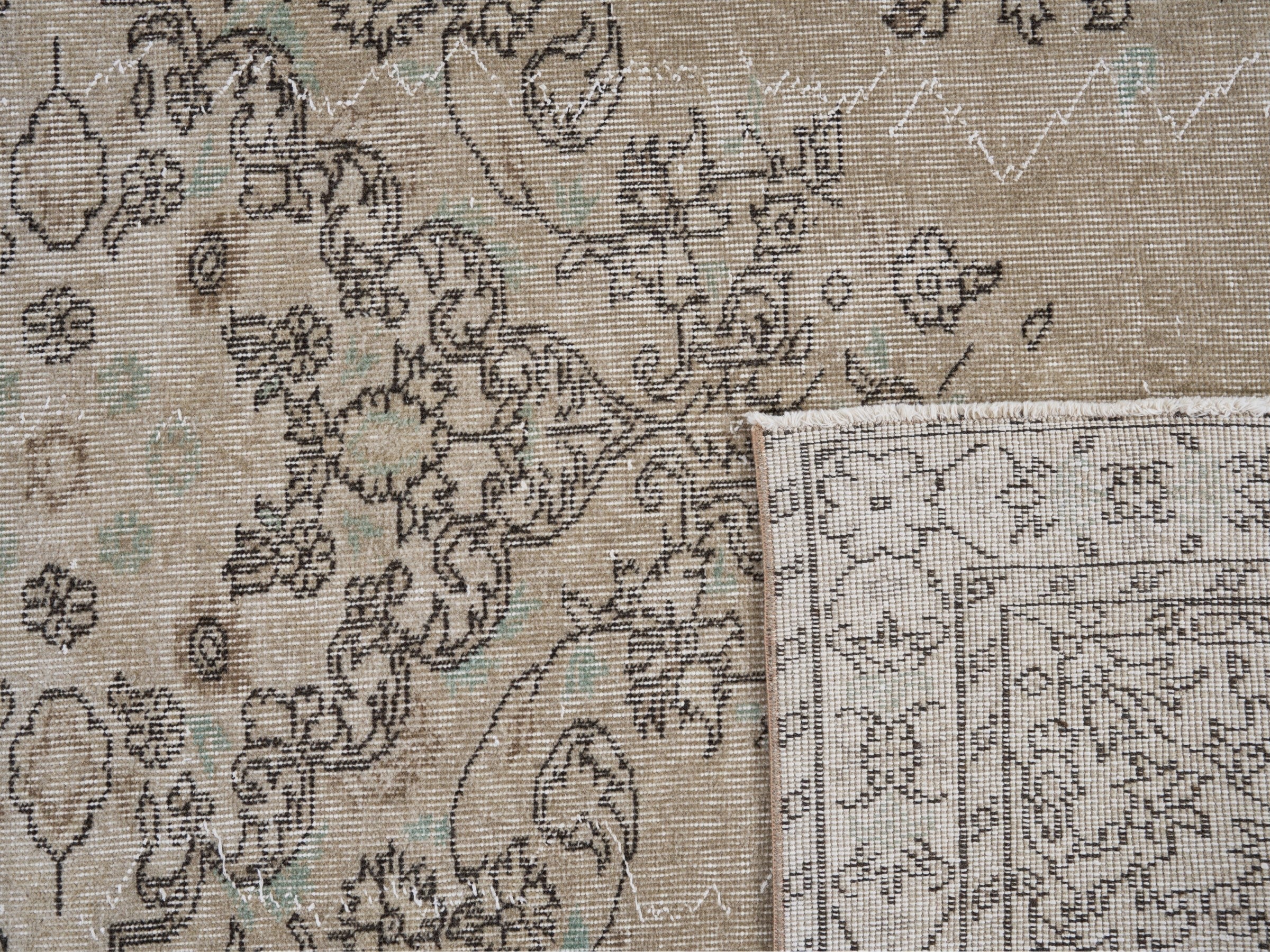 Turkish Isparta area rug in cream and faded red, view 10 of 10