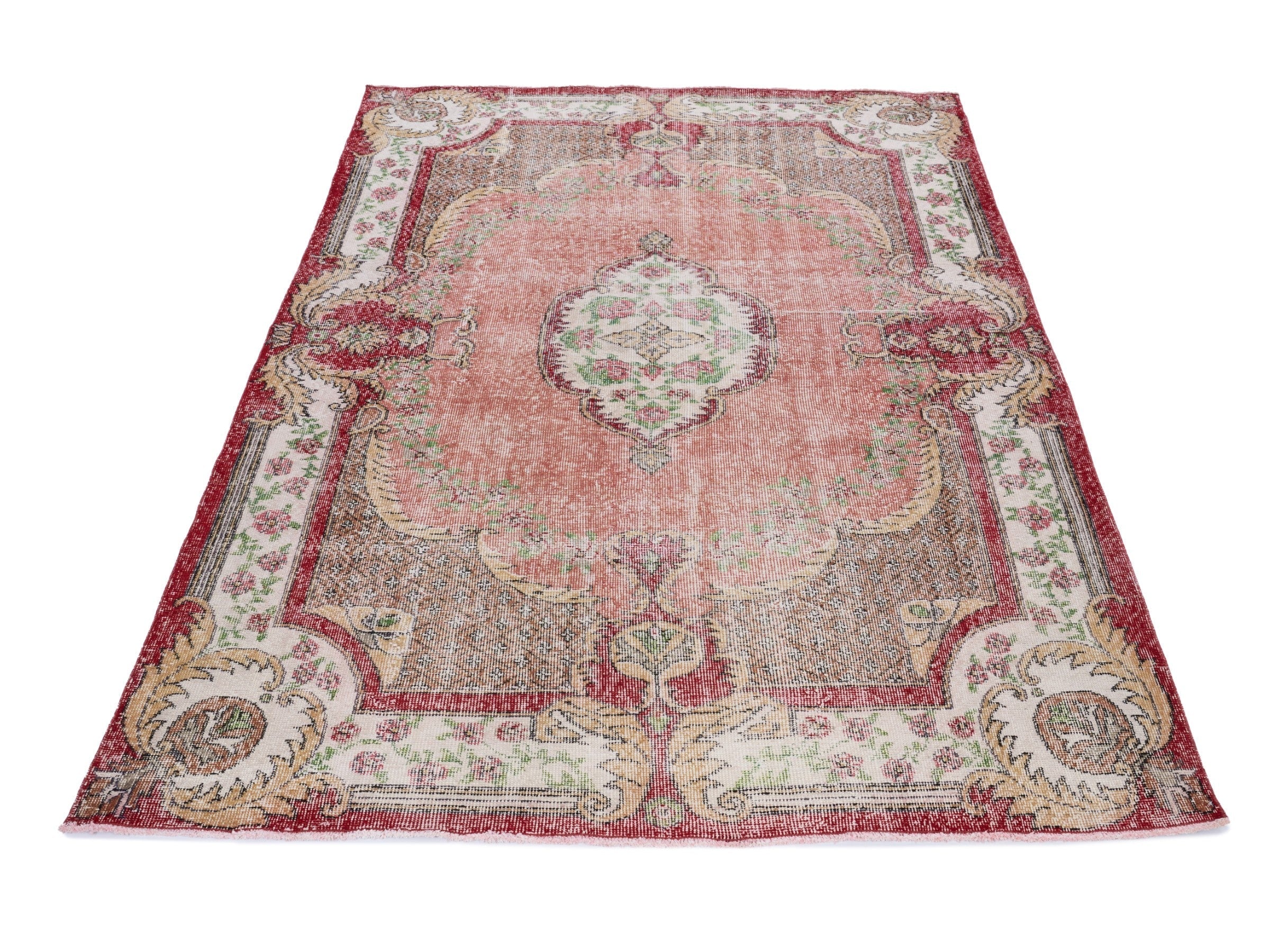 Turkish Isparta area rug in dusty rose and cream, view 2 of 10