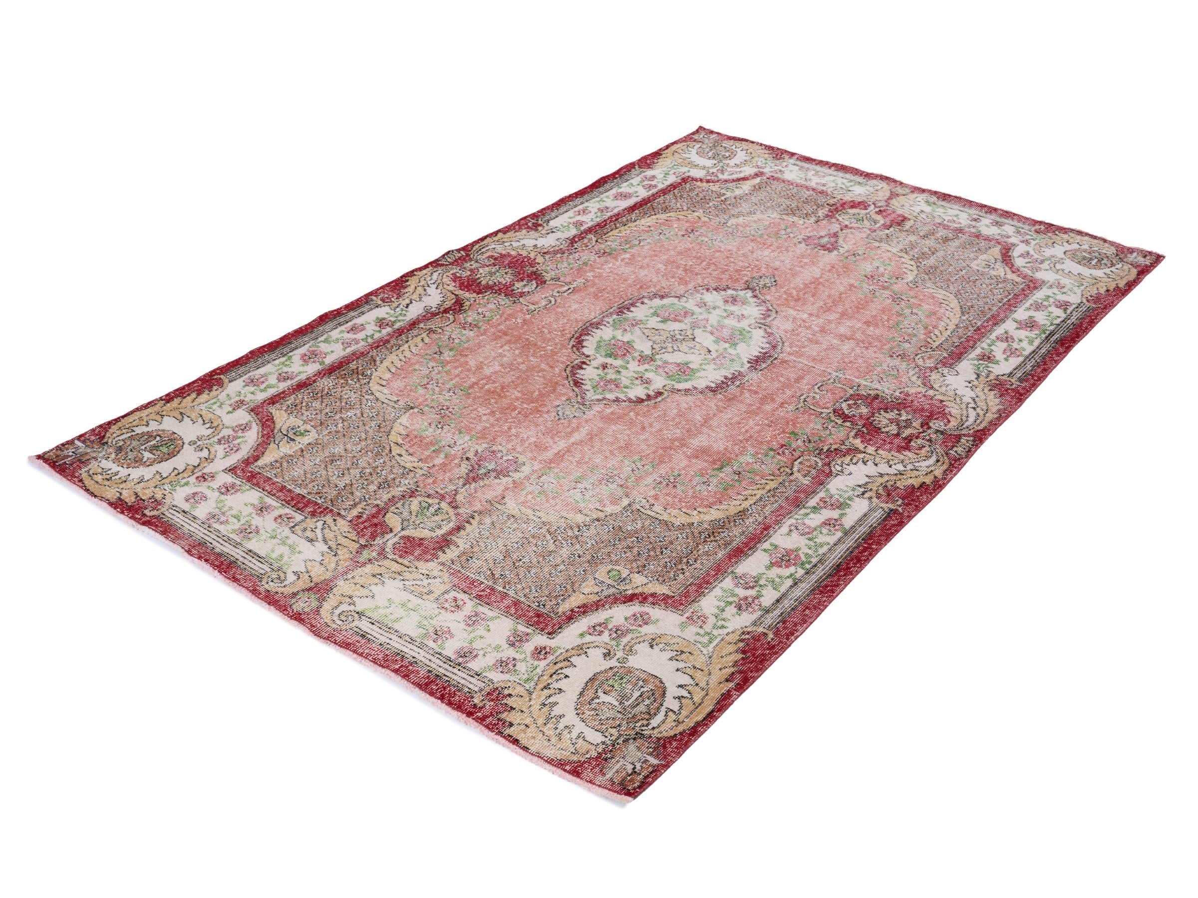 Turkish Isparta area rug in dusty rose and cream, view 3 of 10