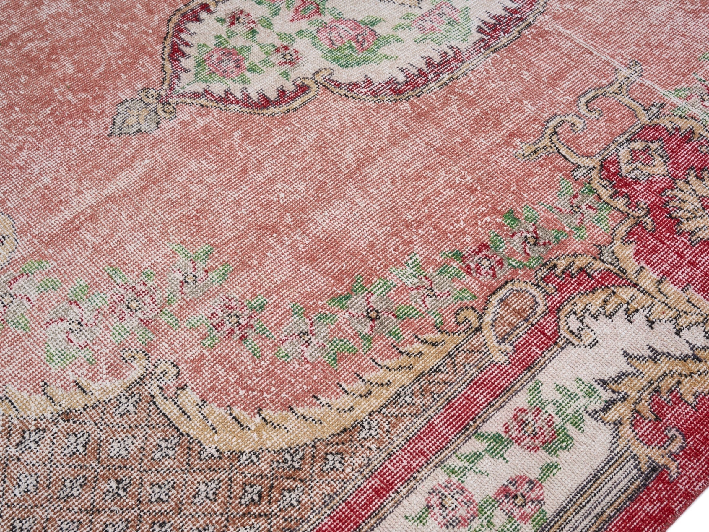 Turkish Isparta area rug in dusty rose and cream, view 5 of 10
