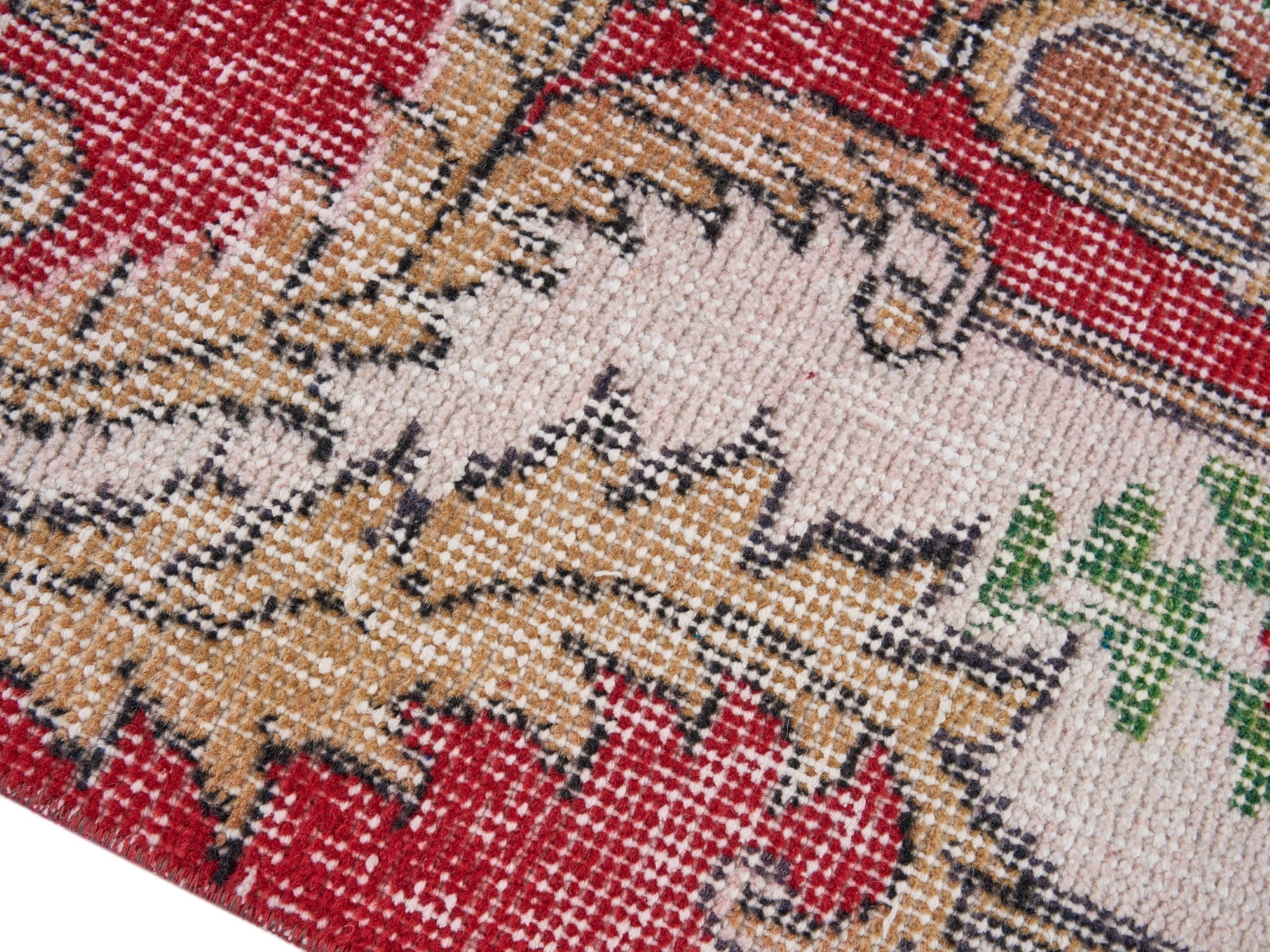Turkish Isparta area rug in dusty rose and cream, view 6 of 10