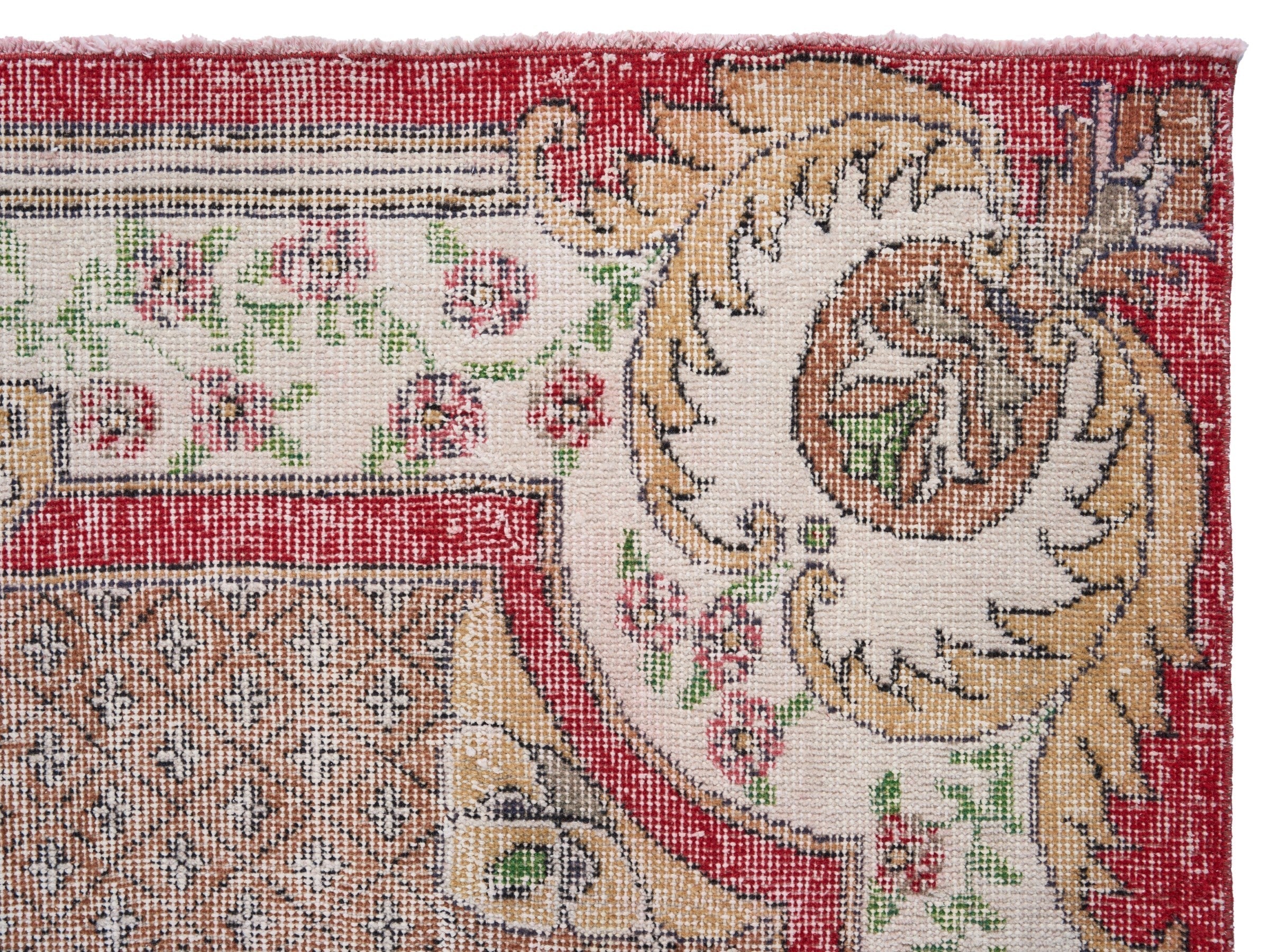 Turkish Isparta area rug in dusty rose and cream, view 8 of 10