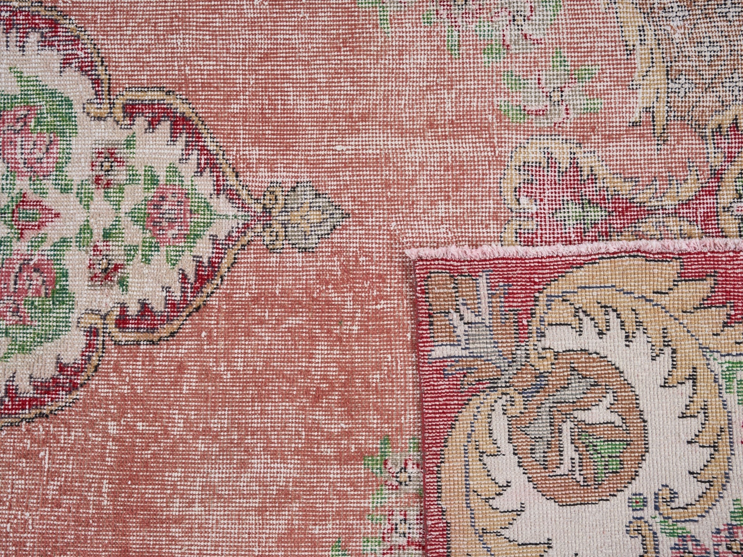Turkish Isparta area rug in dusty rose and cream, view 10 of 10