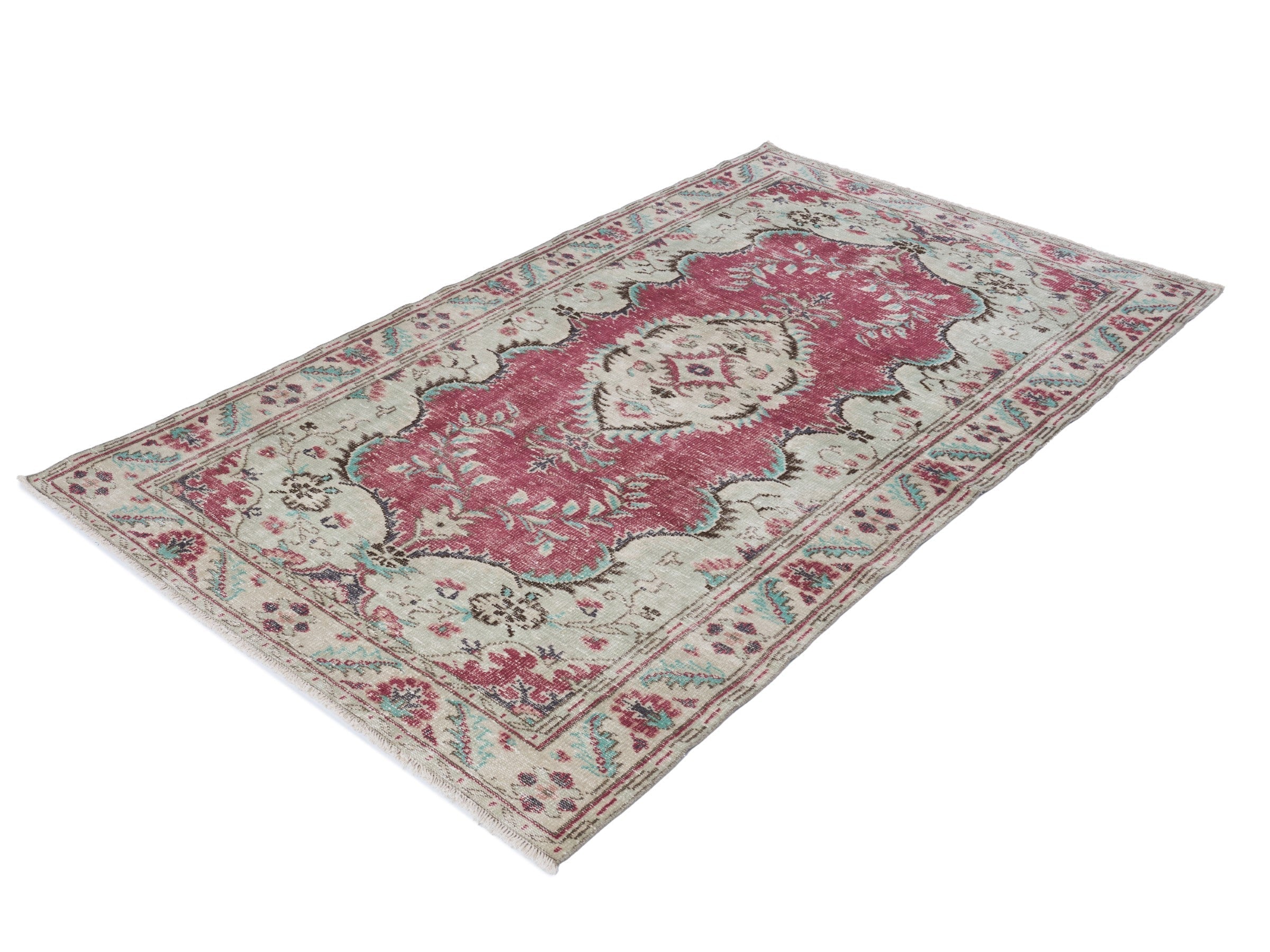 Turkish Manisa area rug in faded red and cream, view 3 of 10
