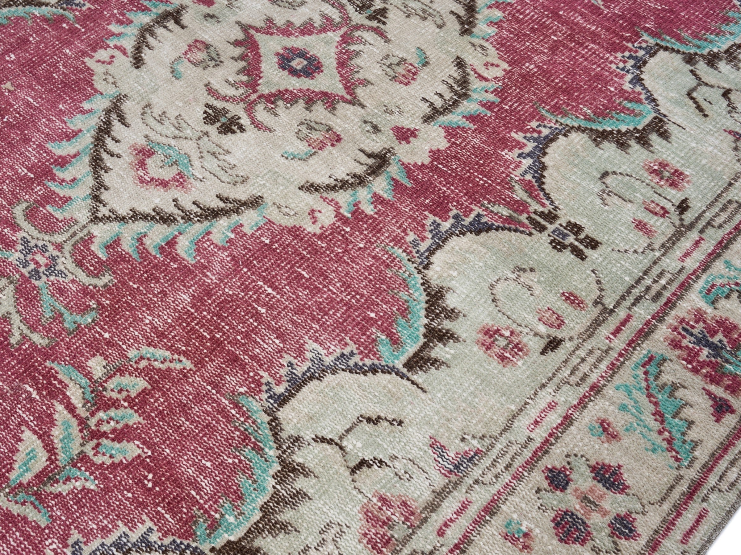 Turkish Manisa area rug in faded red and cream, view 5 of 10