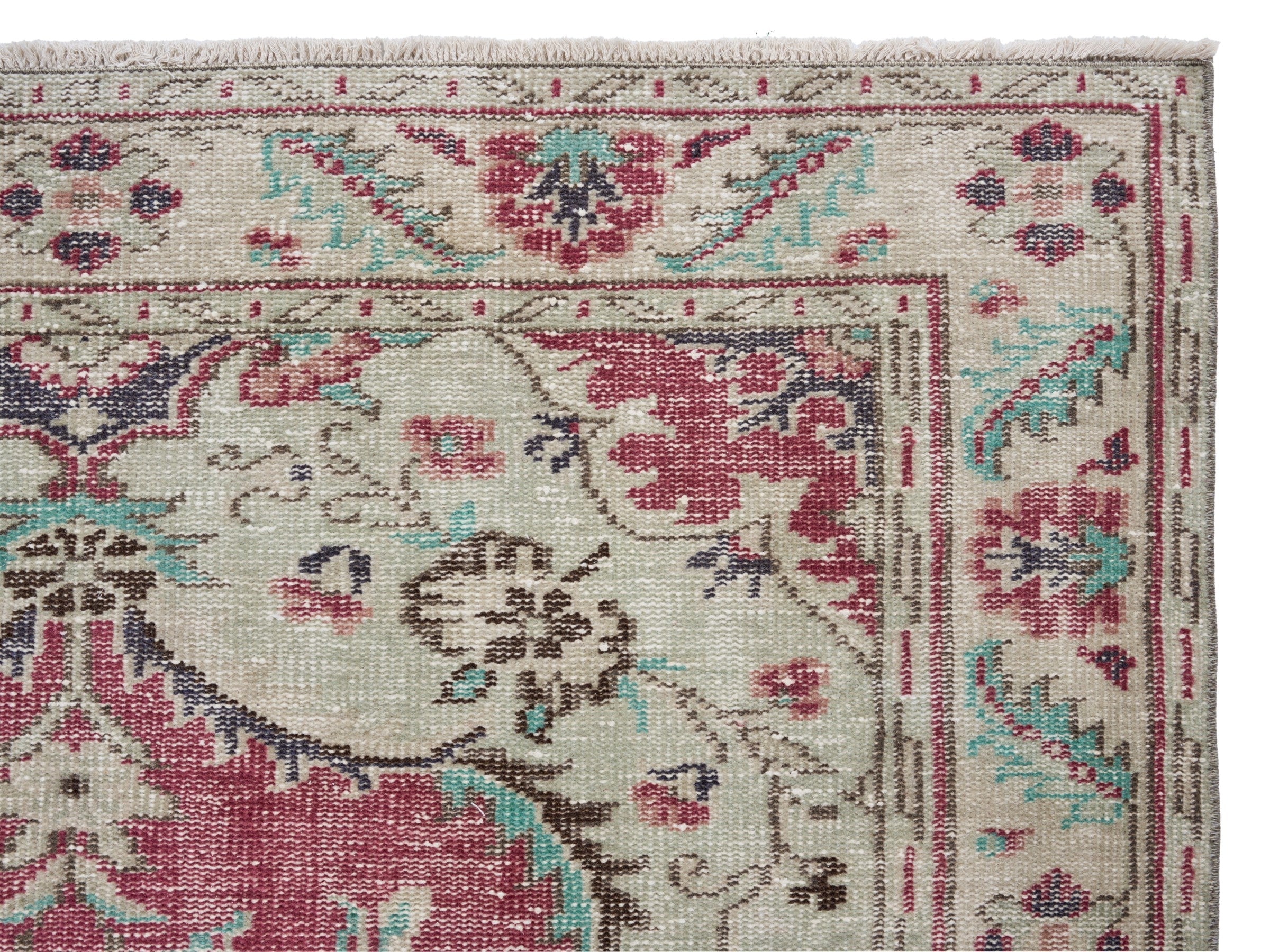 Turkish Manisa area rug in faded red and cream, view 8 of 10