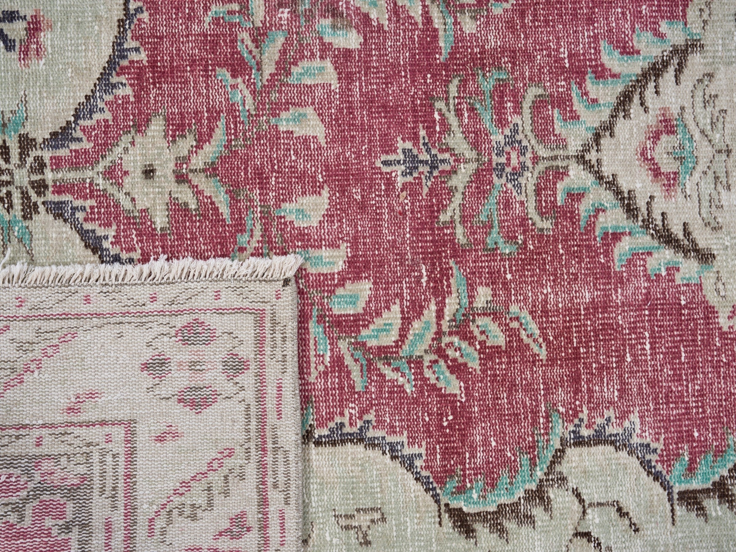 Turkish Manisa area rug in faded red and cream, view 10 of 10